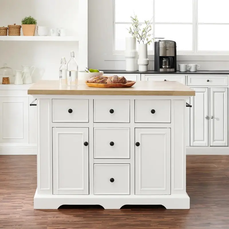 KF30025WH-NA Julia White Kitchen Island with Wood Top-1