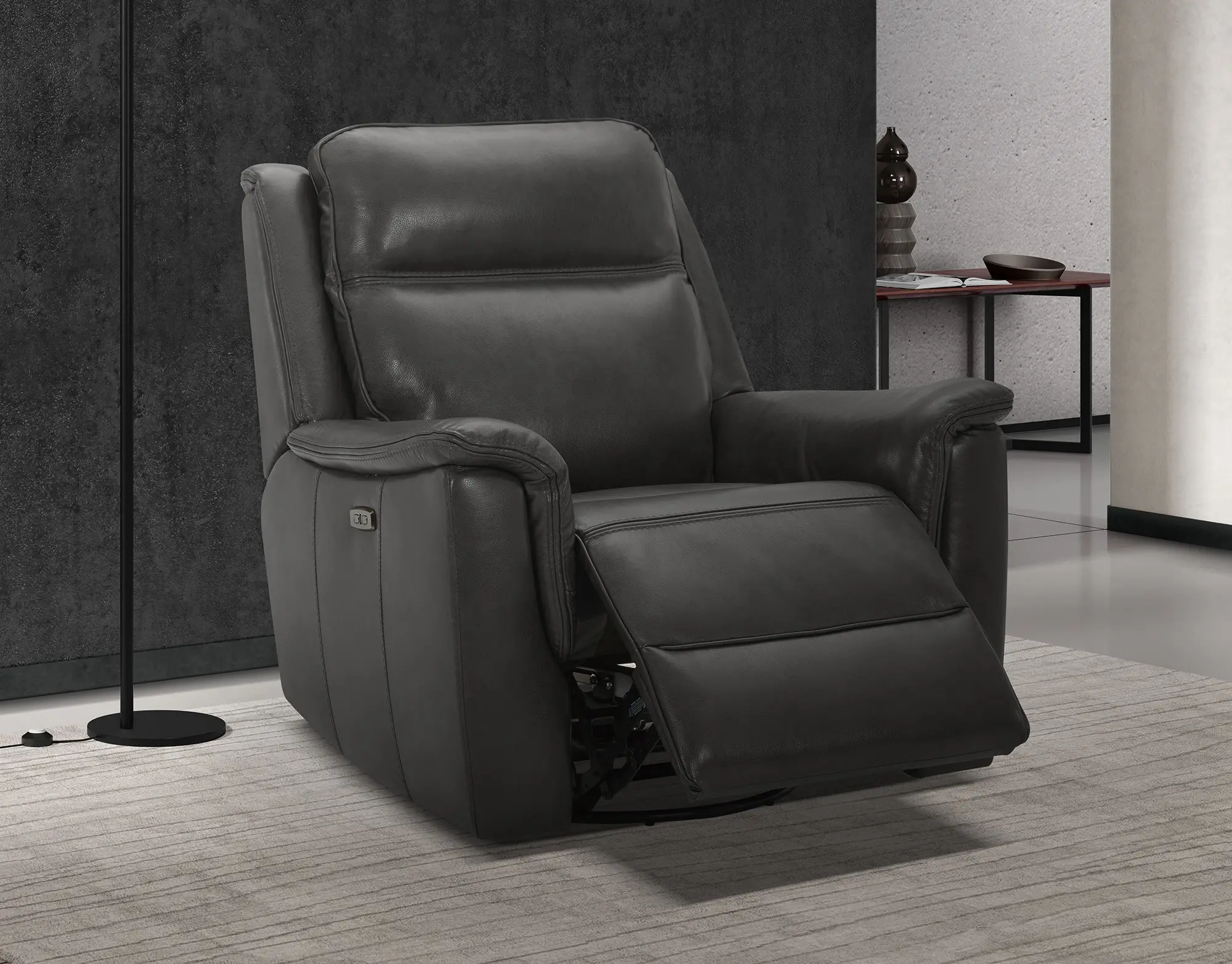 Kobe Dark Gray Leather-Match Gliding Swivel Power Recliner-2