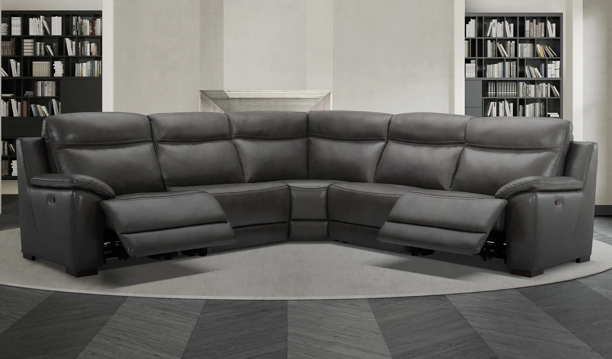 Kobe Dark Gray Leather-Match 5 Piece Power Reclining Sectional-1