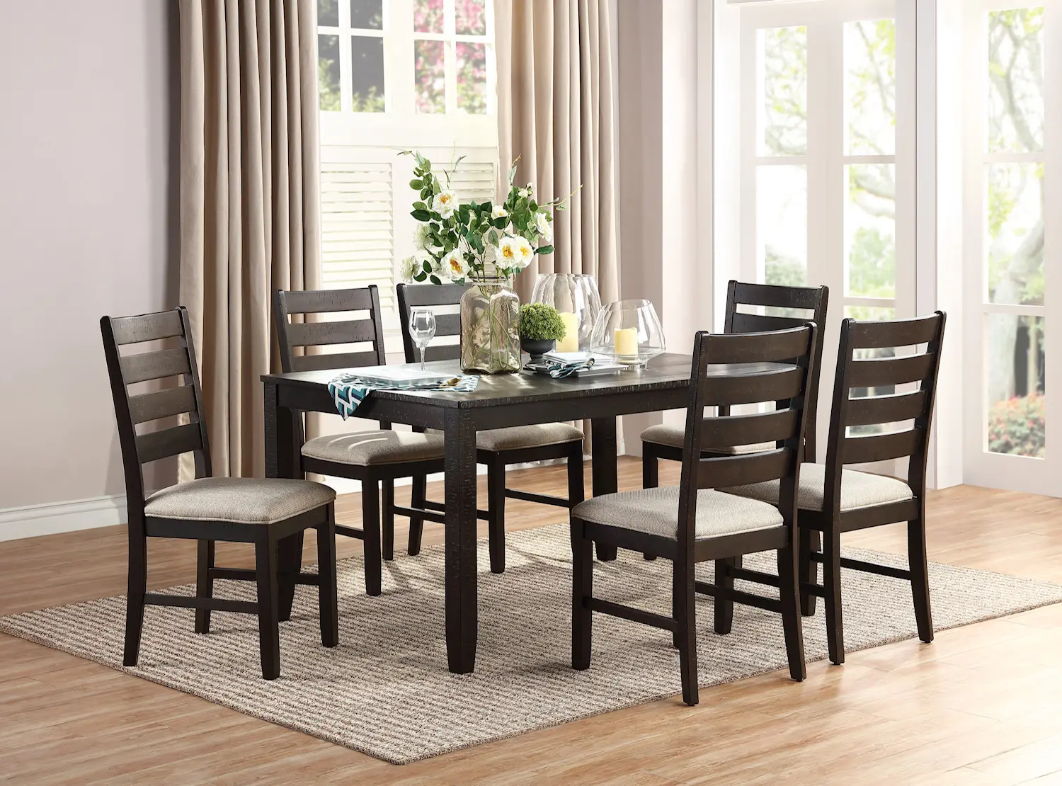 Transitional Dark Brown 7 Piece Dining Room Set - Blair Farm-1
