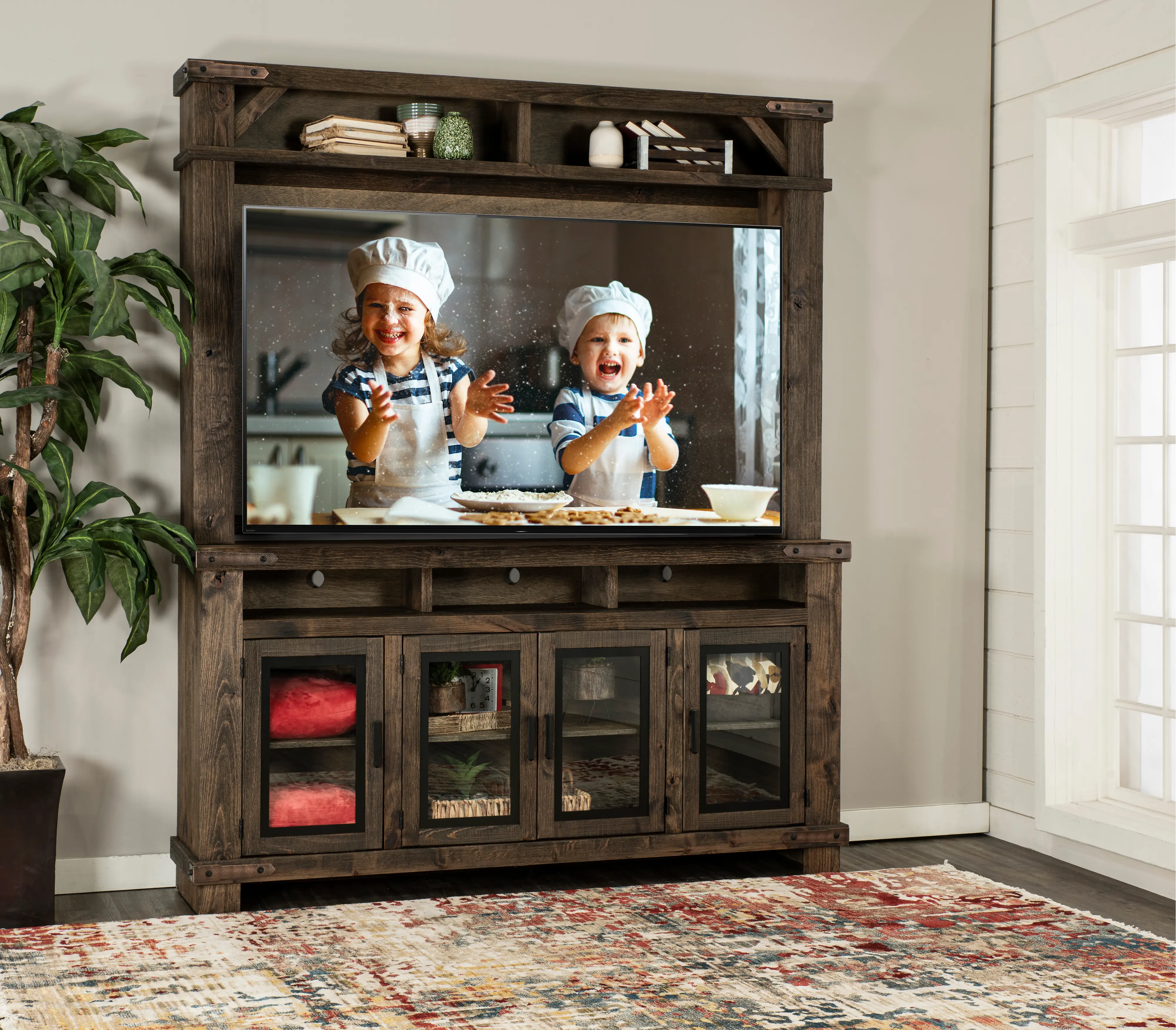 Sawyer Medium Brown Farmhouse 78 Inch Entertainment Center-2