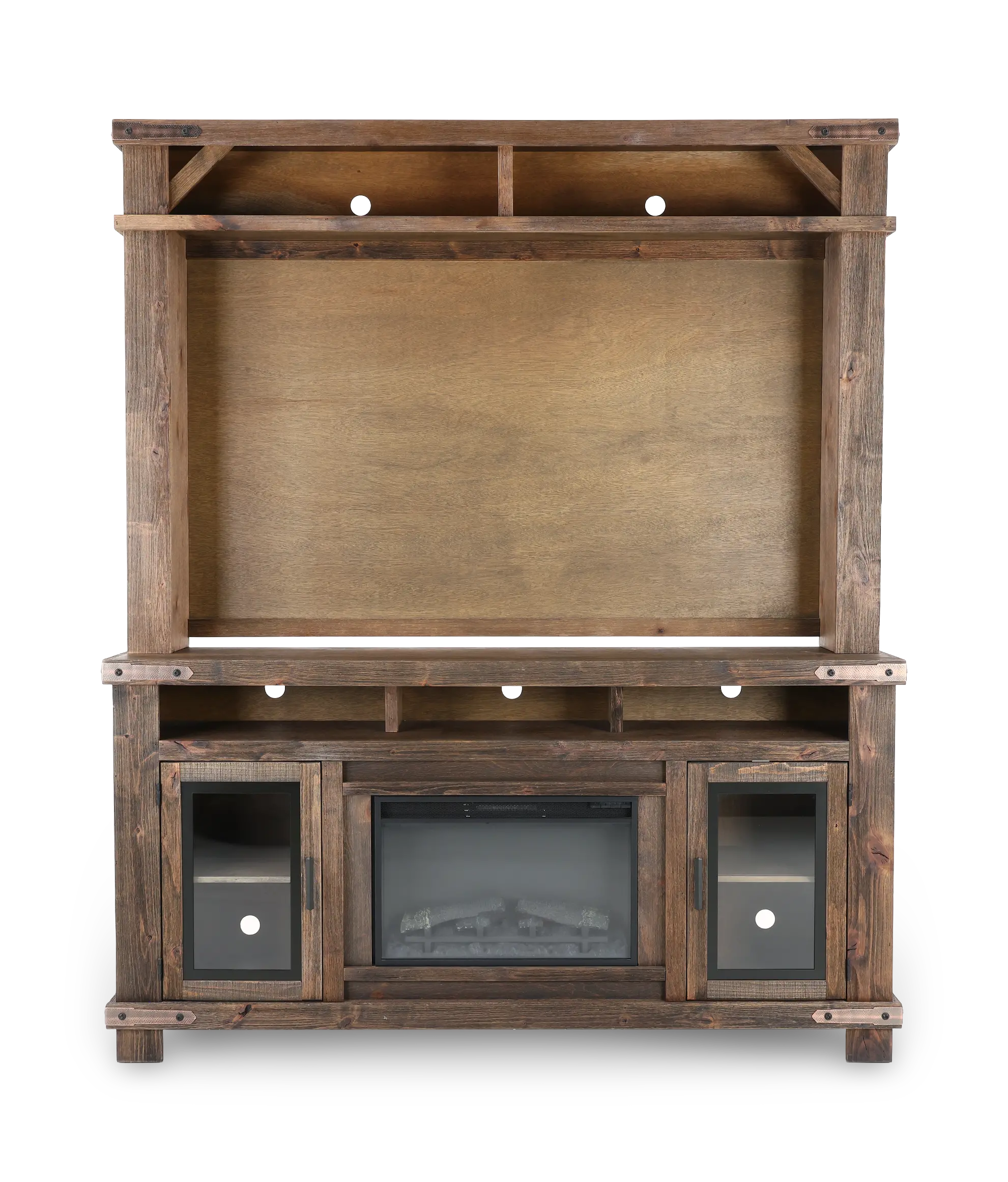 Sawyer Rustic Medium Brown Fireplace Entertainment Center-1
