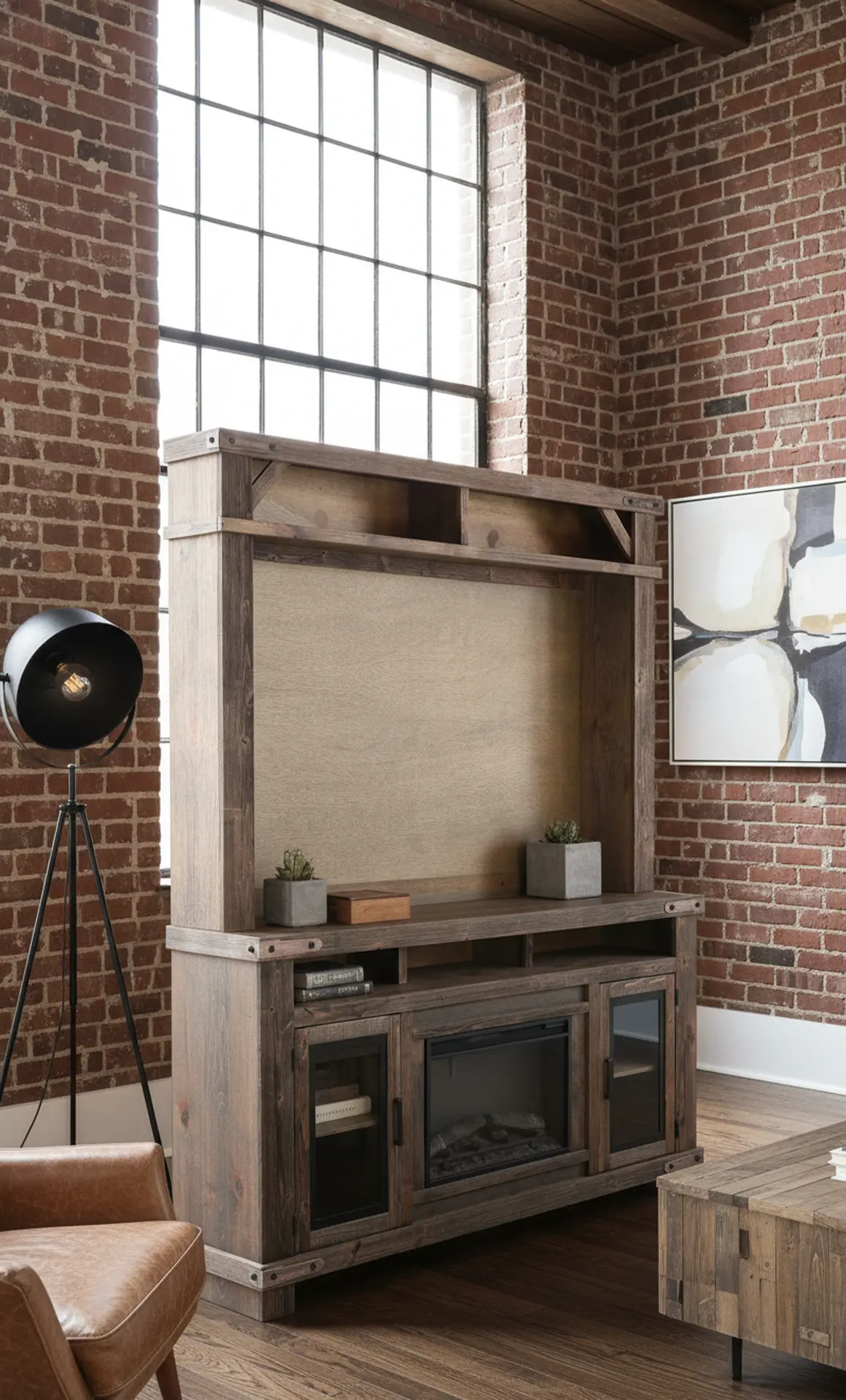 Sawyer Rustic Medium Brown Fireplace Entertainment Center-2