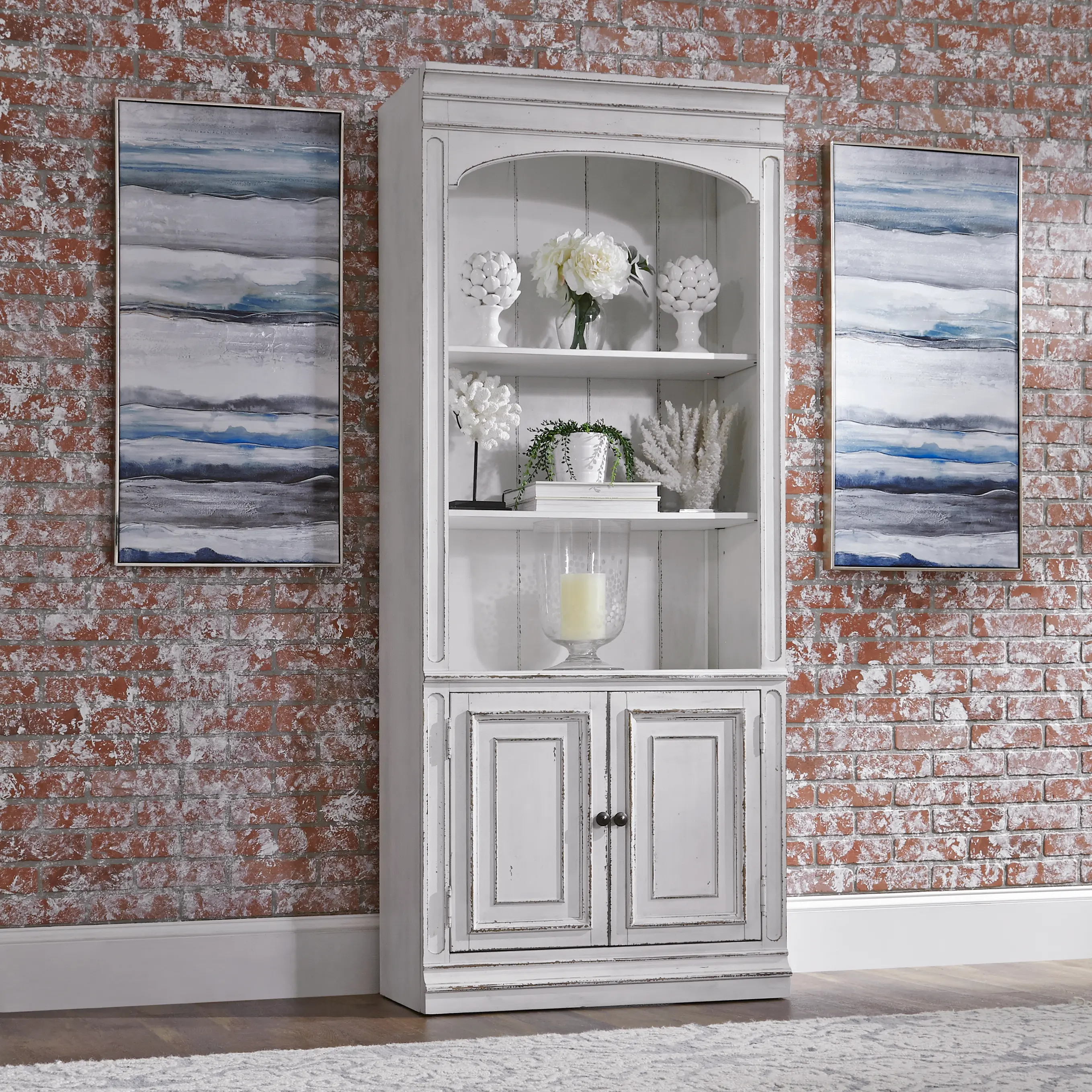 244-HO201 Magnolia Manor Antique White Bookcase-2