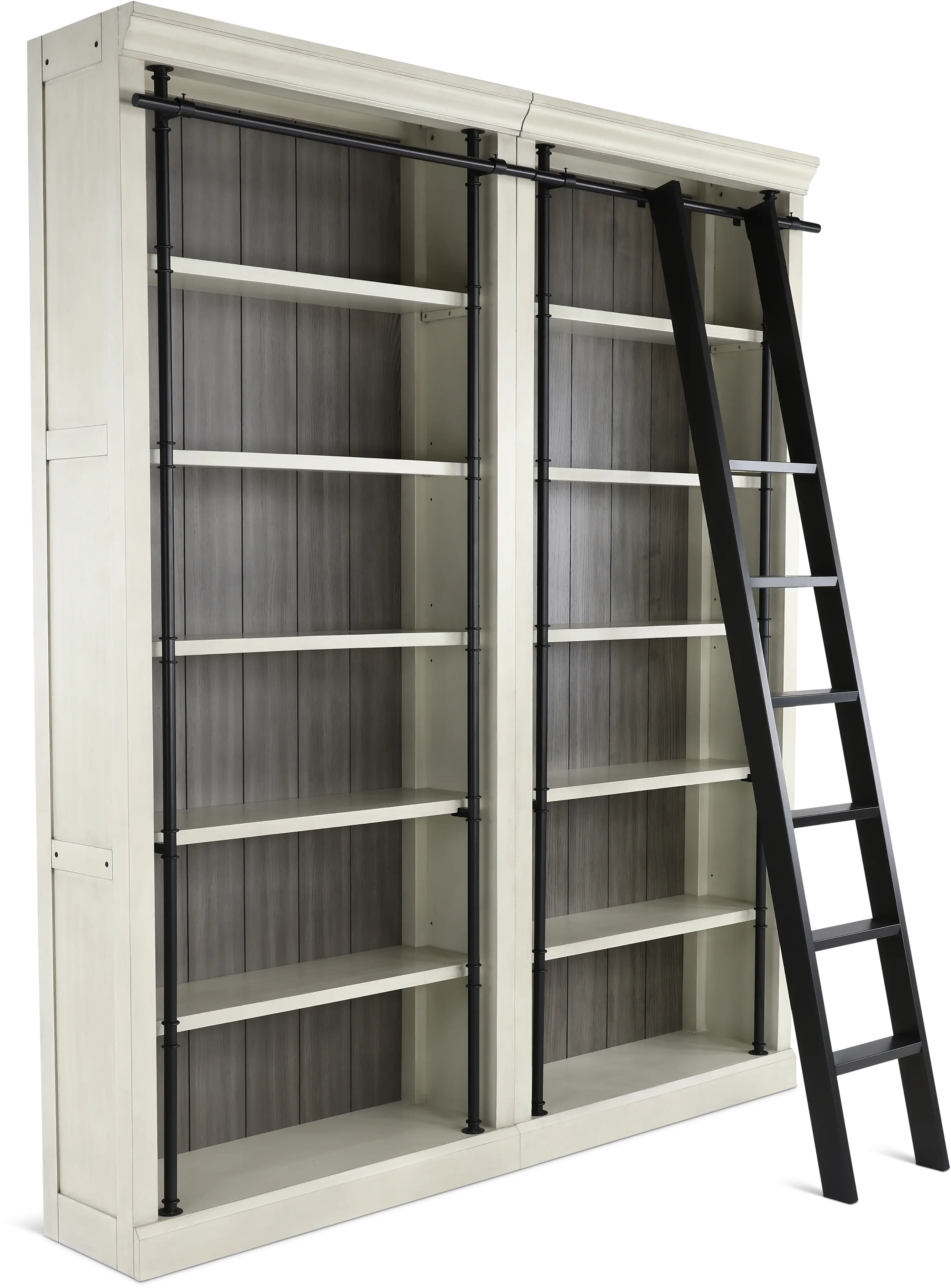 Toulouse Country Chic White Bookcase and Ladder Set-1