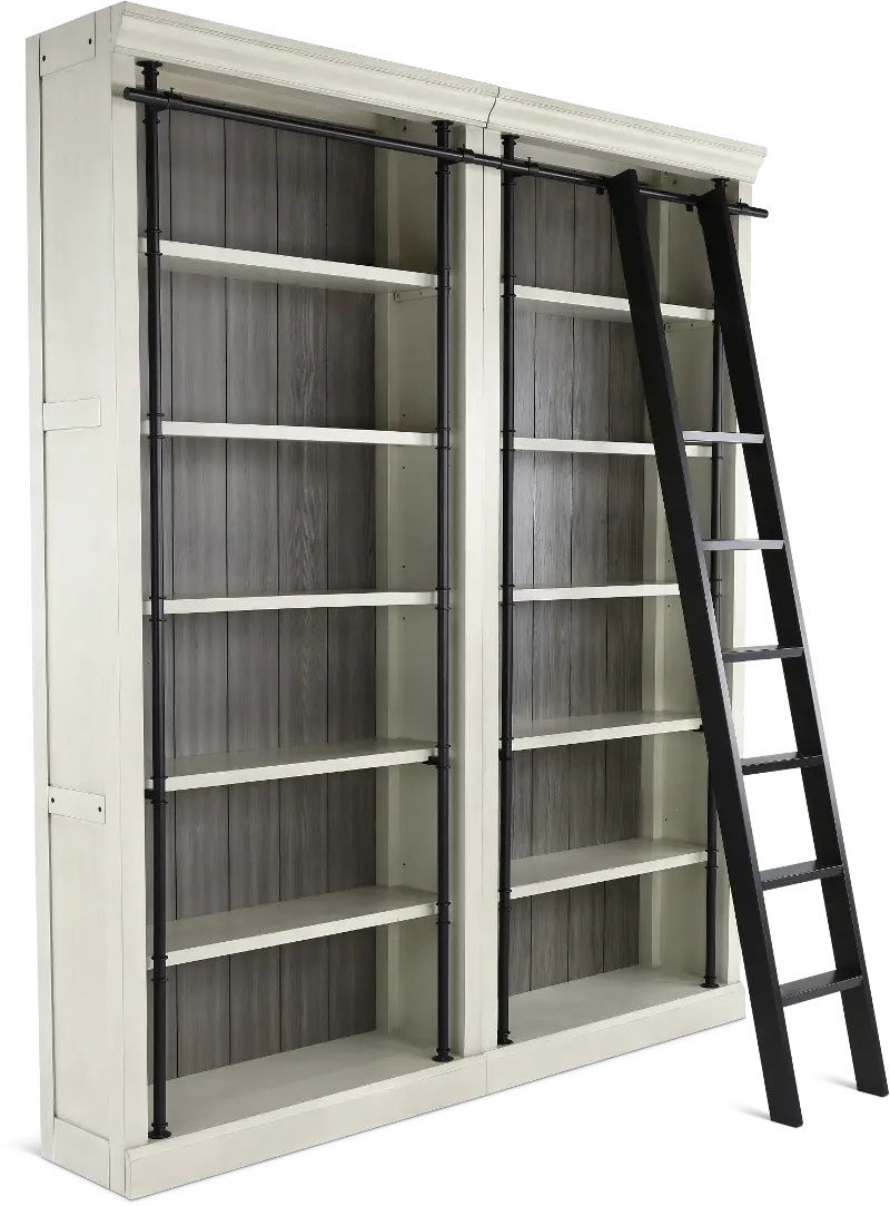 Toulouse Country Chic White Bookcase and Ladder Set