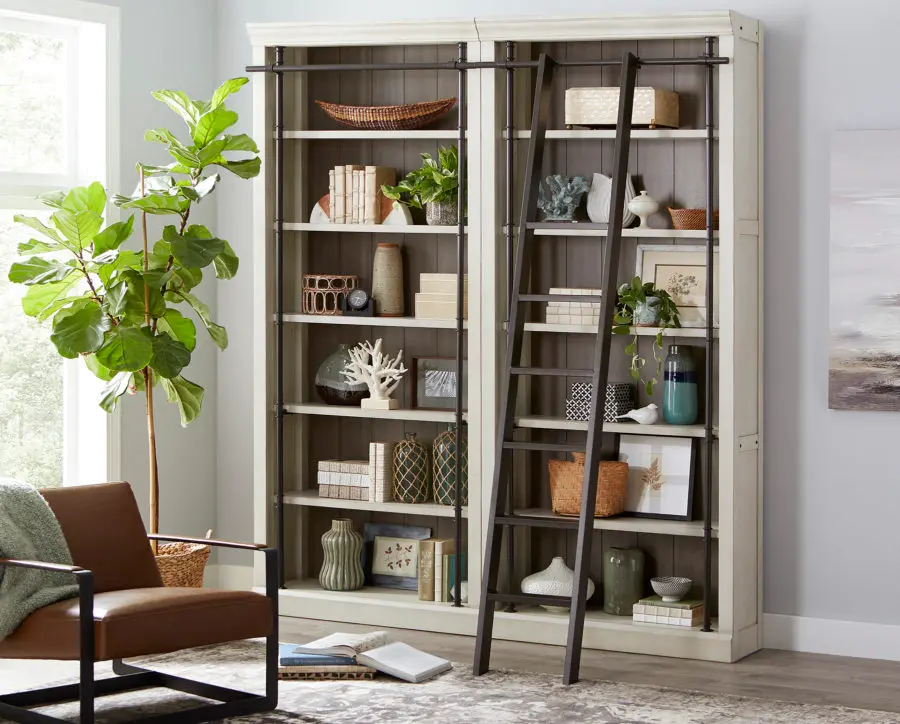 Toulouse Country Chic White Bookcase and Ladder Set-2