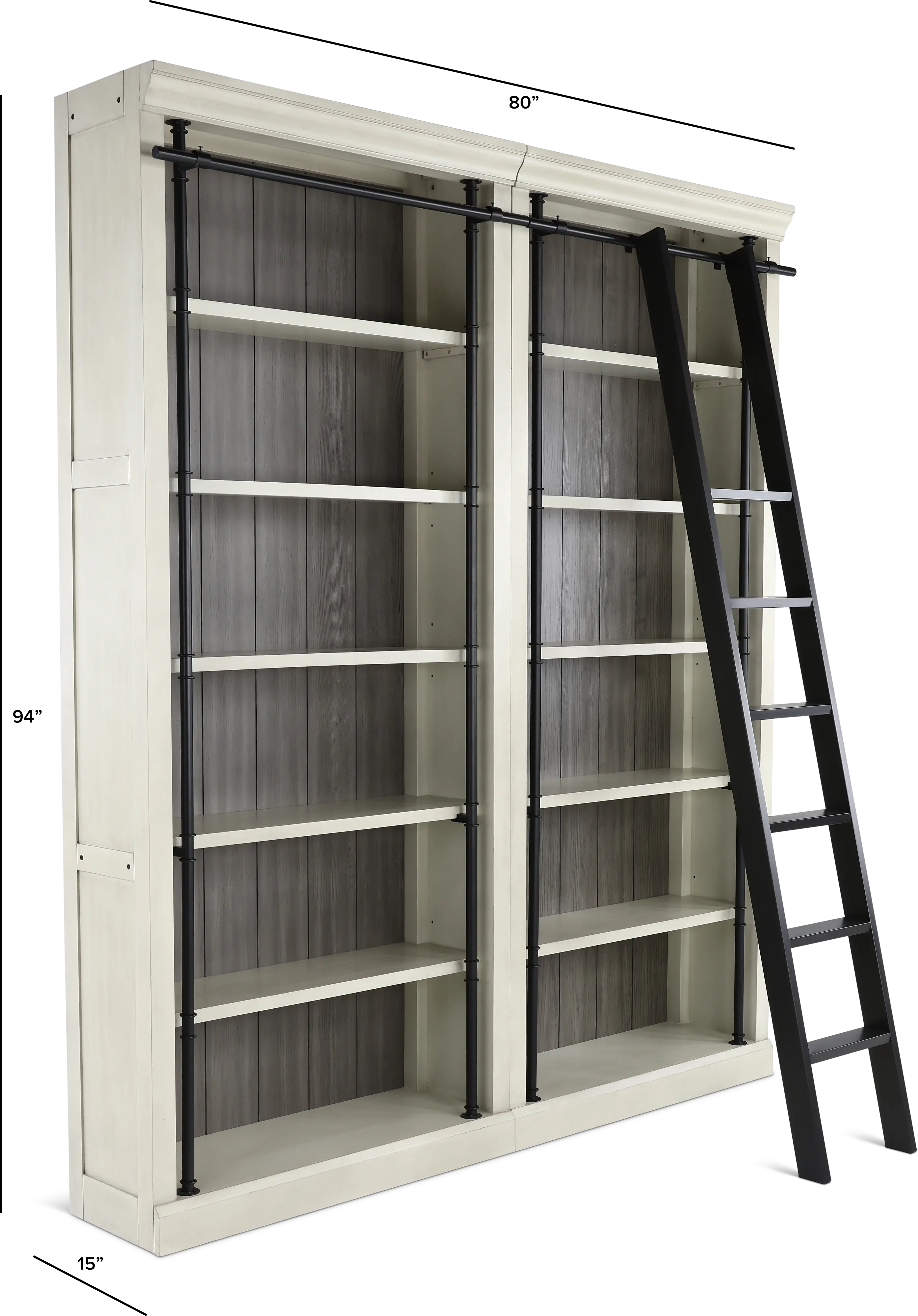 Toulouse Country Chic White Bookcase and Ladder Set-3