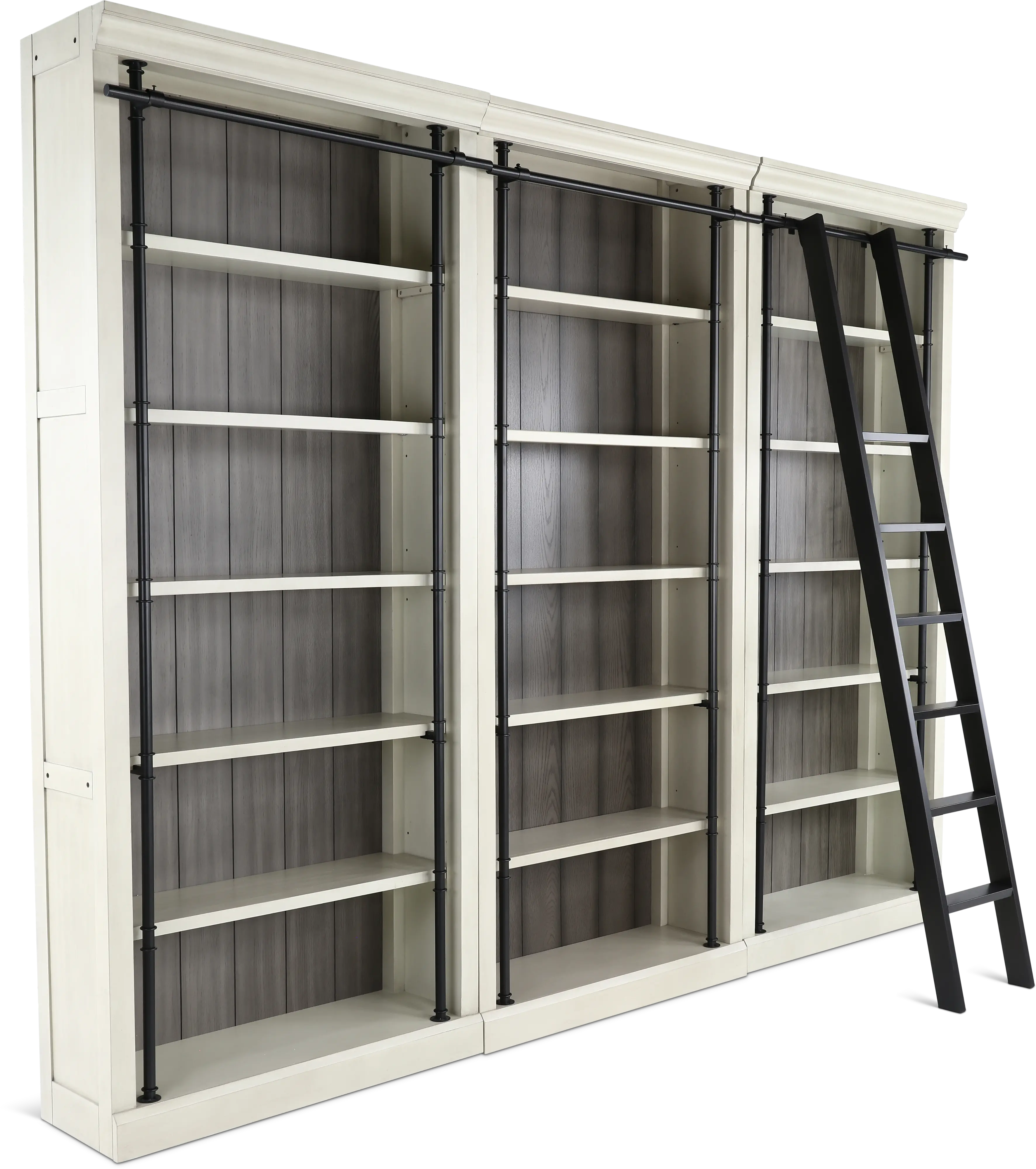 Toulouse White 4 Piece Bookcase with Metal Ladder-1