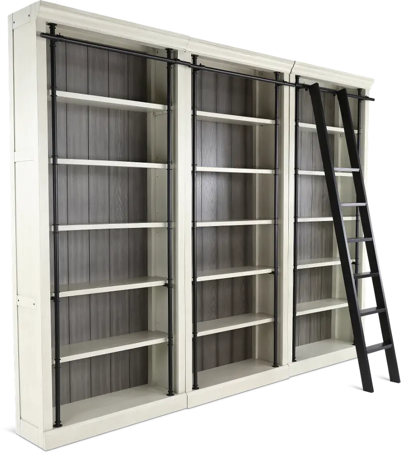 Toulouse White 4 Piece Bookcase with Metal Ladder