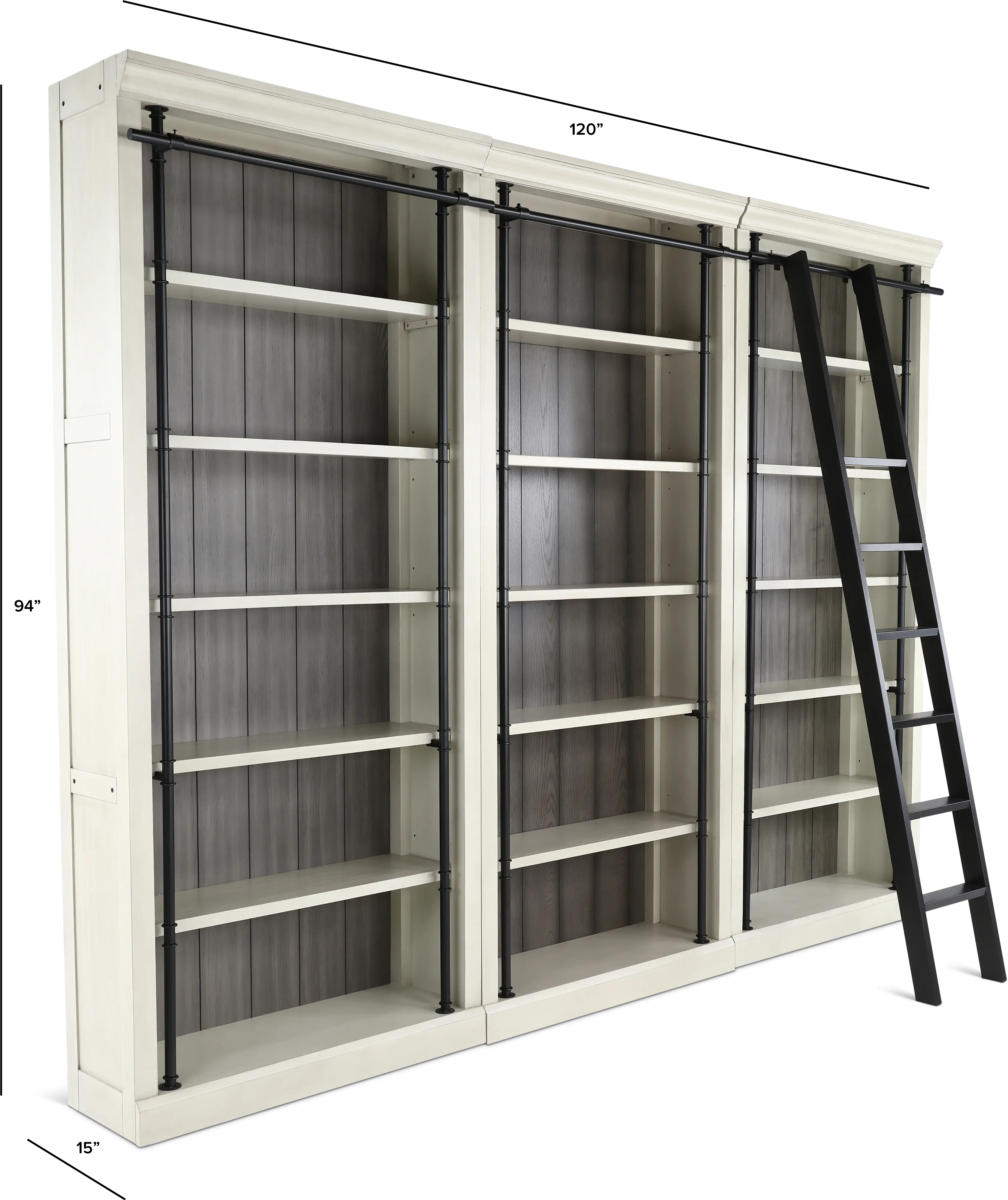 Toulouse White 4 Piece Bookcase with Metal Ladder-3