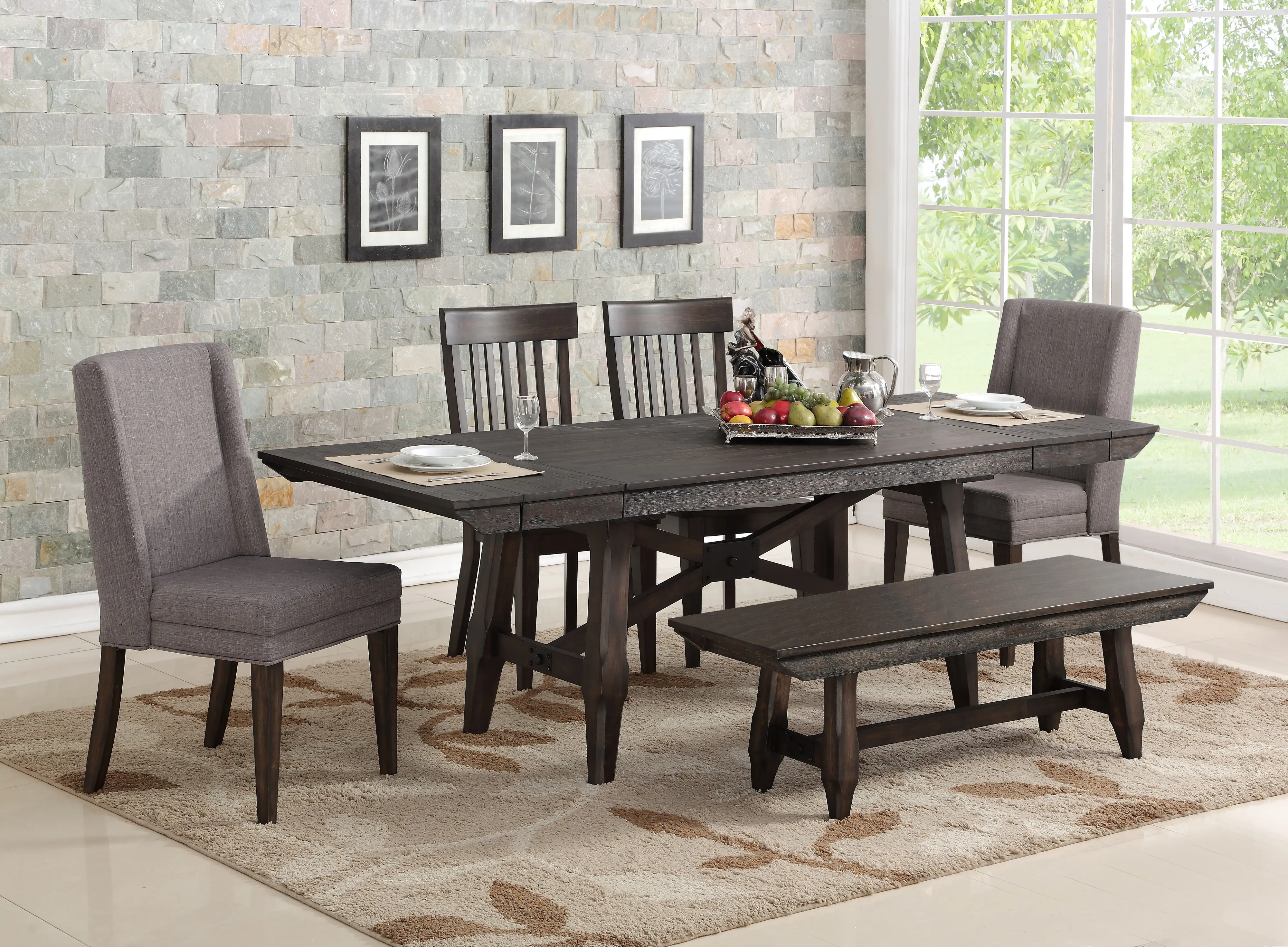 Rustic Brown 5 Piece Dining Room Set - Northern Hawk-1