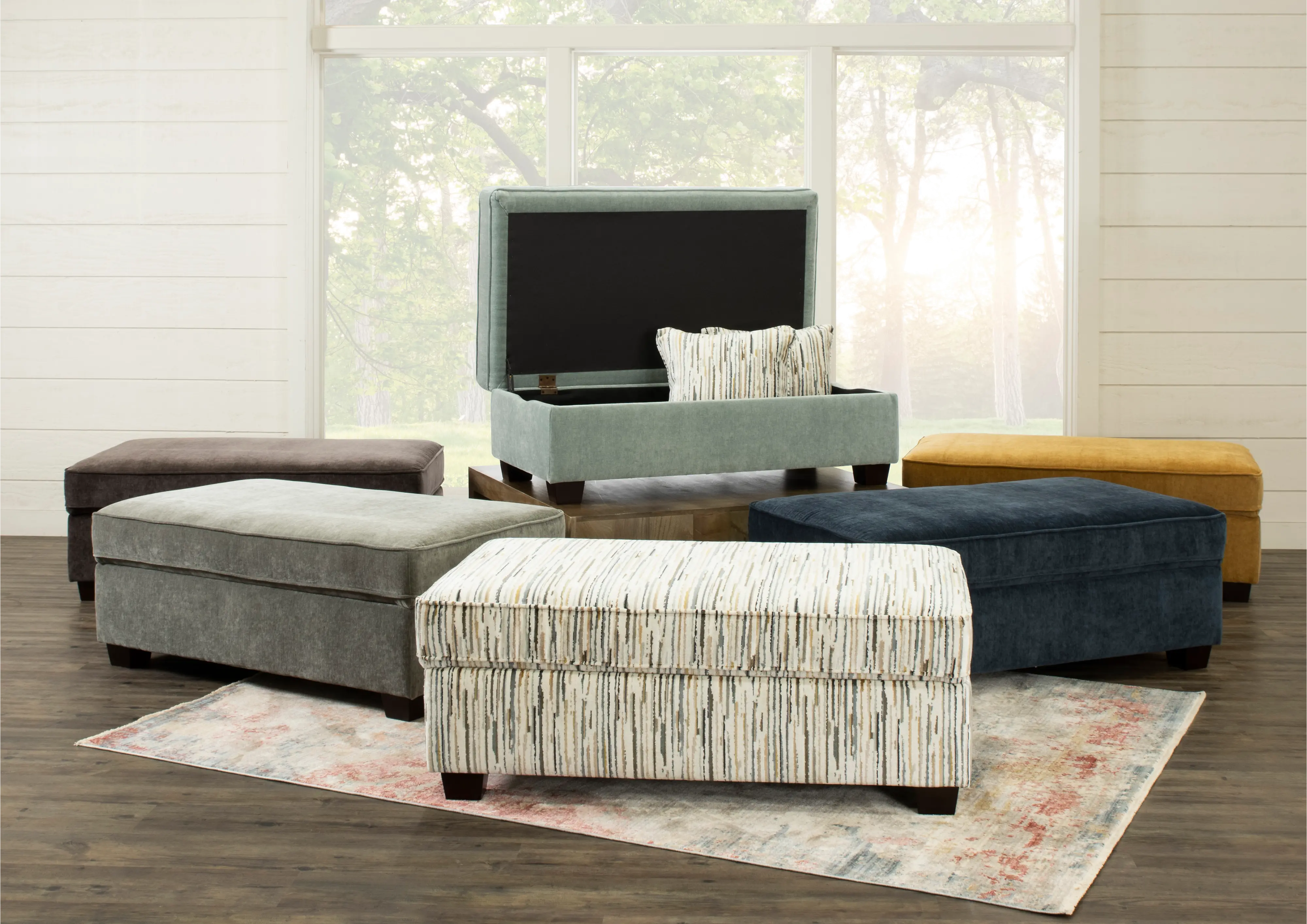 Marinette Cream and Multi Color Storage Ottoman-2