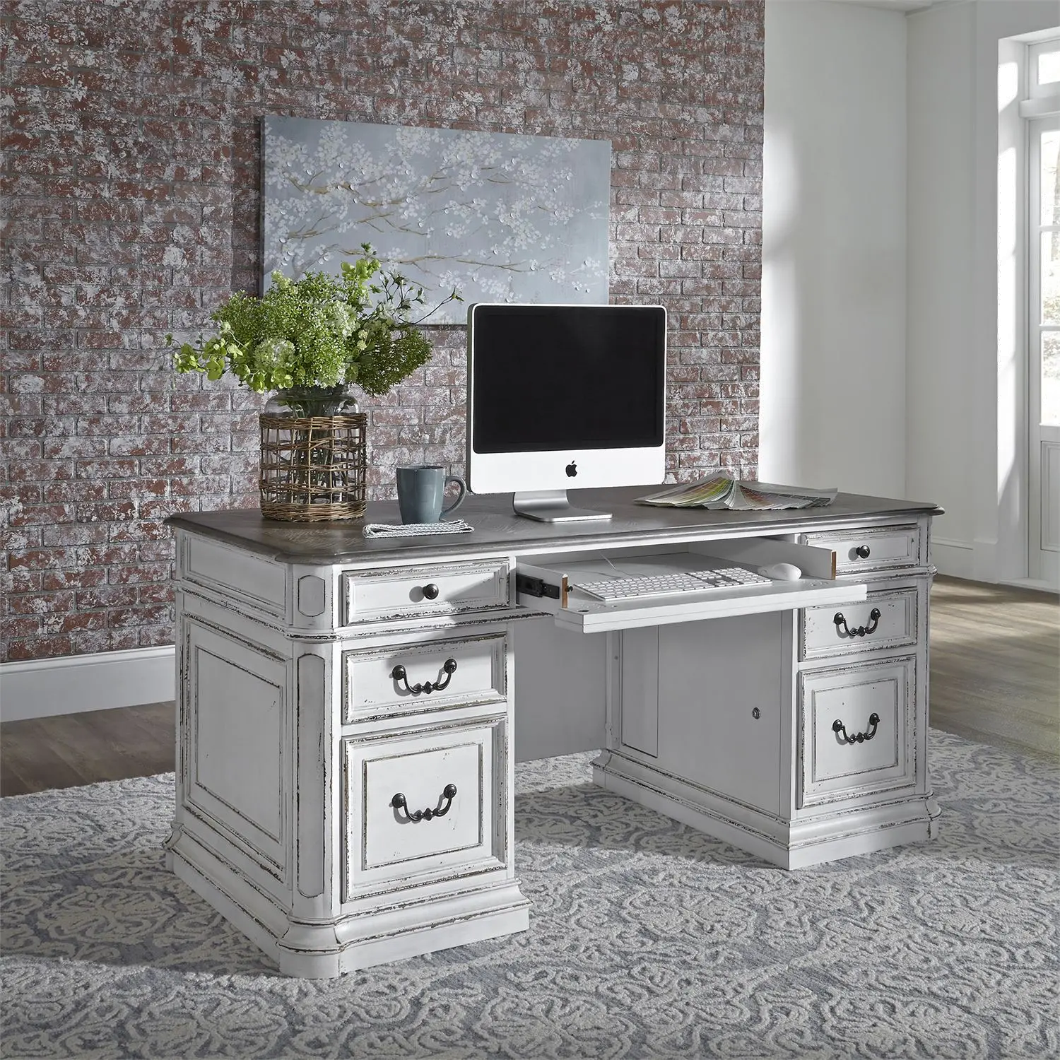 244/KIT/JREXECDSK Magnolia Manor Antique White Jr. Executive Desk-2