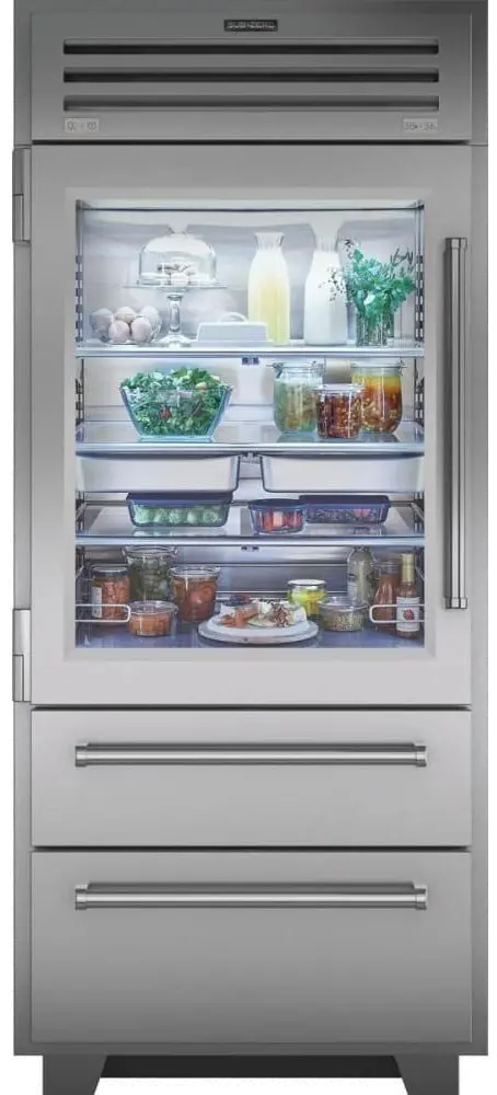 PRO3650G/LH Sub-Zero 36 Inch Professional Bottom Freezer Refrigerator With Glass Door - Left Hinge-1