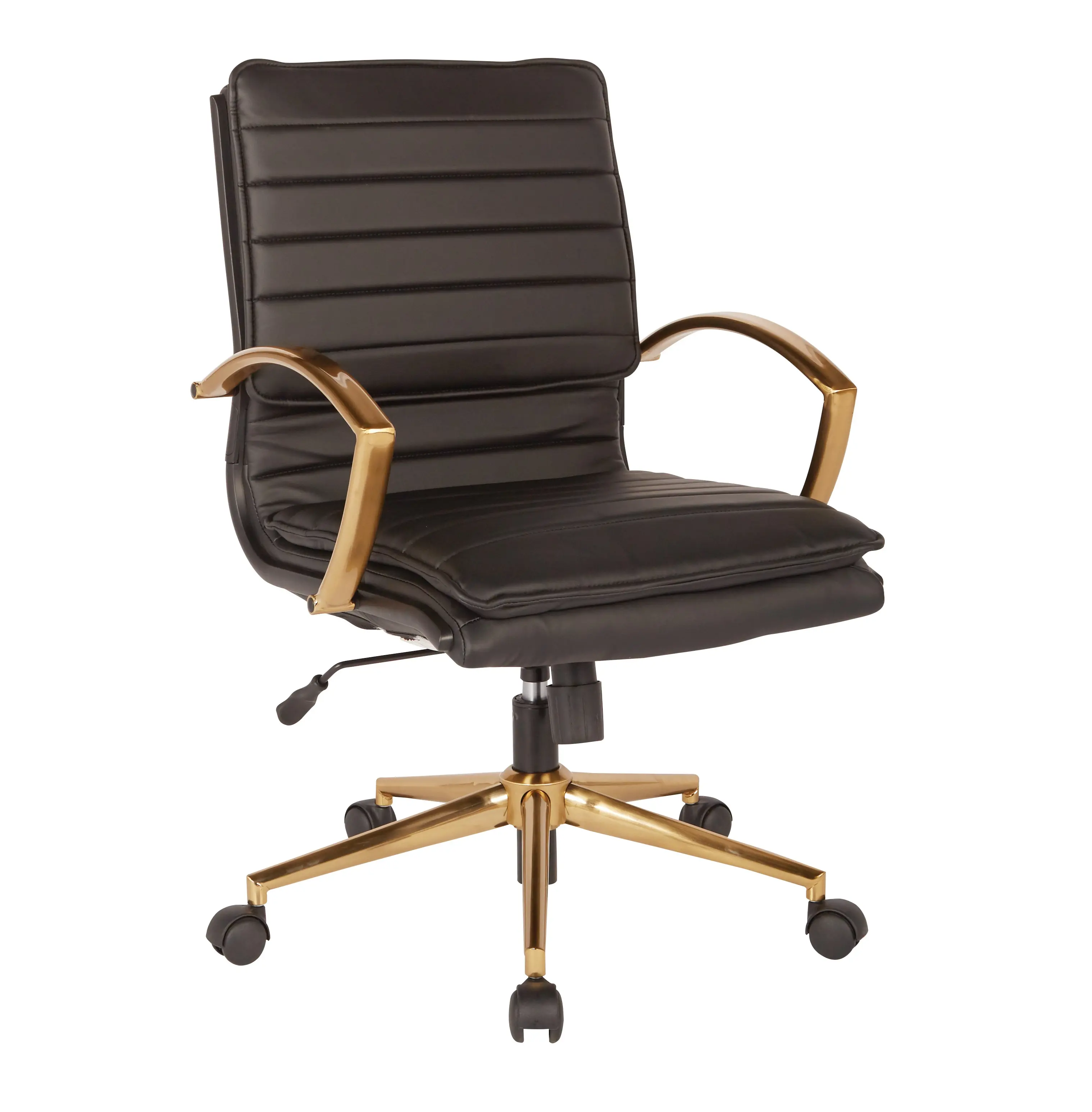 Mid-Back Faux Leather Black Office Chair-1