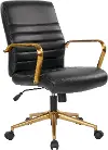 Mid-Back Black Faux Leather Chair with Gold Base