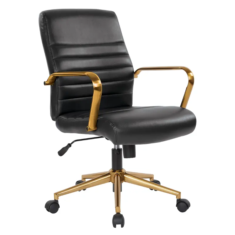 Mid-Back Black Faux Leather Chair with Gold Base