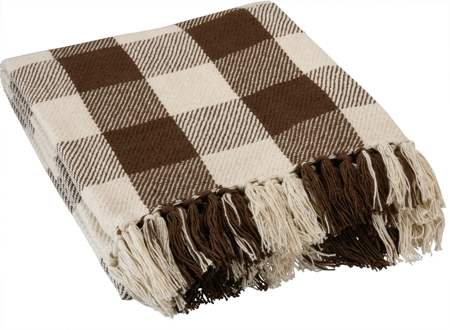 Brown and Off White Buffalo Check Throw Blanket-1