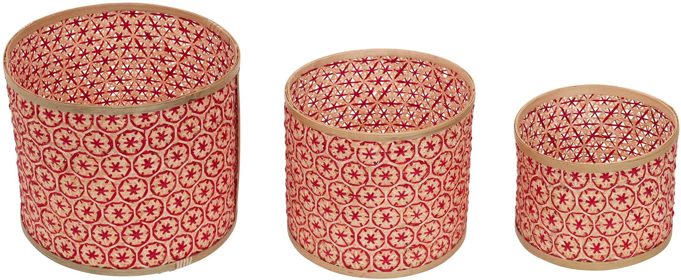 XM7594-S/3-MED 10 Inch Red and Natural Hand Woven Bamboo Basket-1