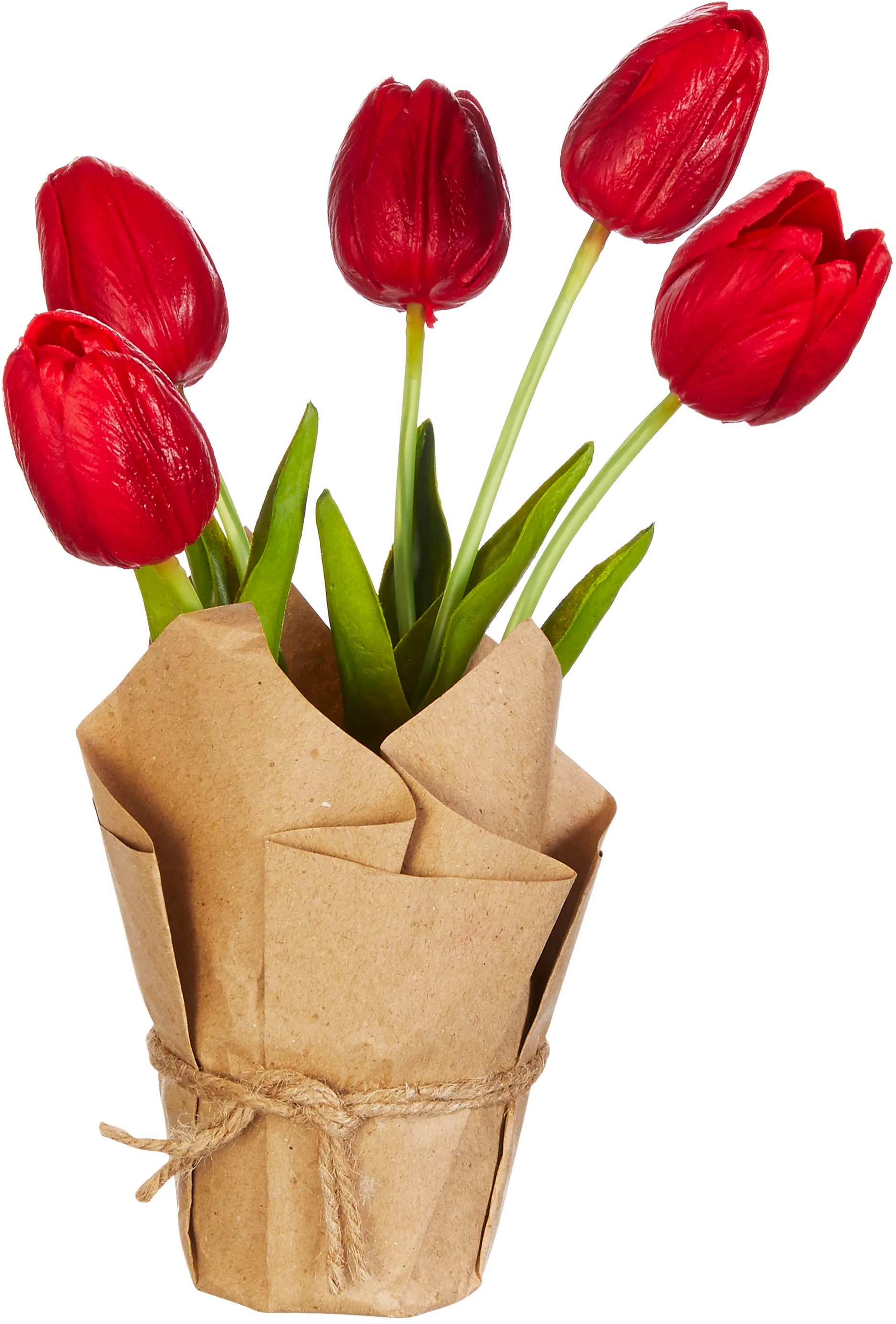 10 Inch Faux Real Touch Red Potted Tulips Arrangement-1