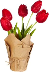 10 Inch Faux Real Touch Red Potted Tulips Arrangement