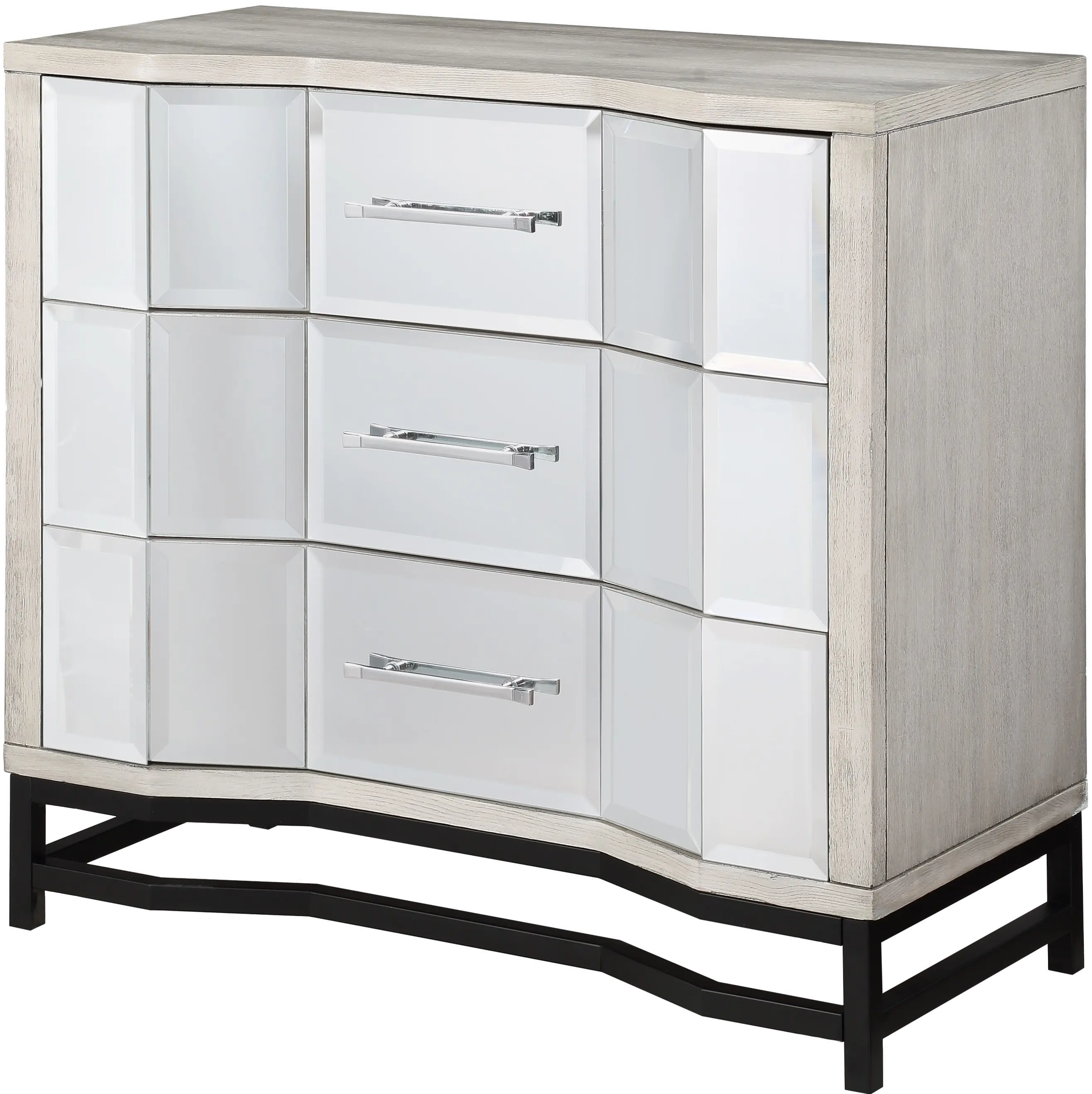 51552/WHITE-CHEST Contemporary White Three Drawer Chest with Dark Metal Base-1