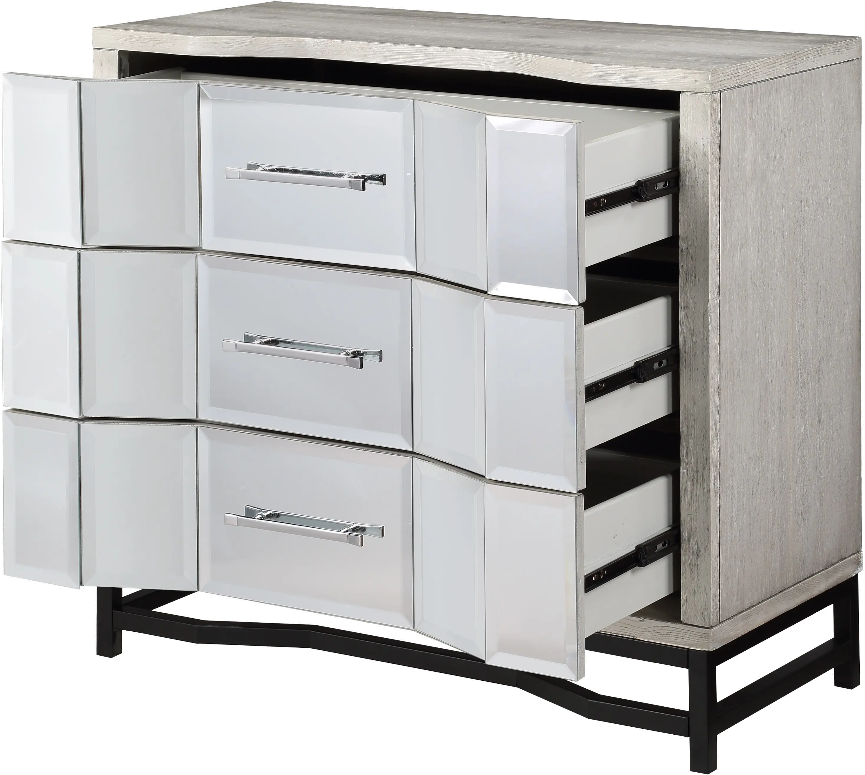 51552/WHITE-CHEST Contemporary White Three Drawer Chest with Dark Metal Base-3