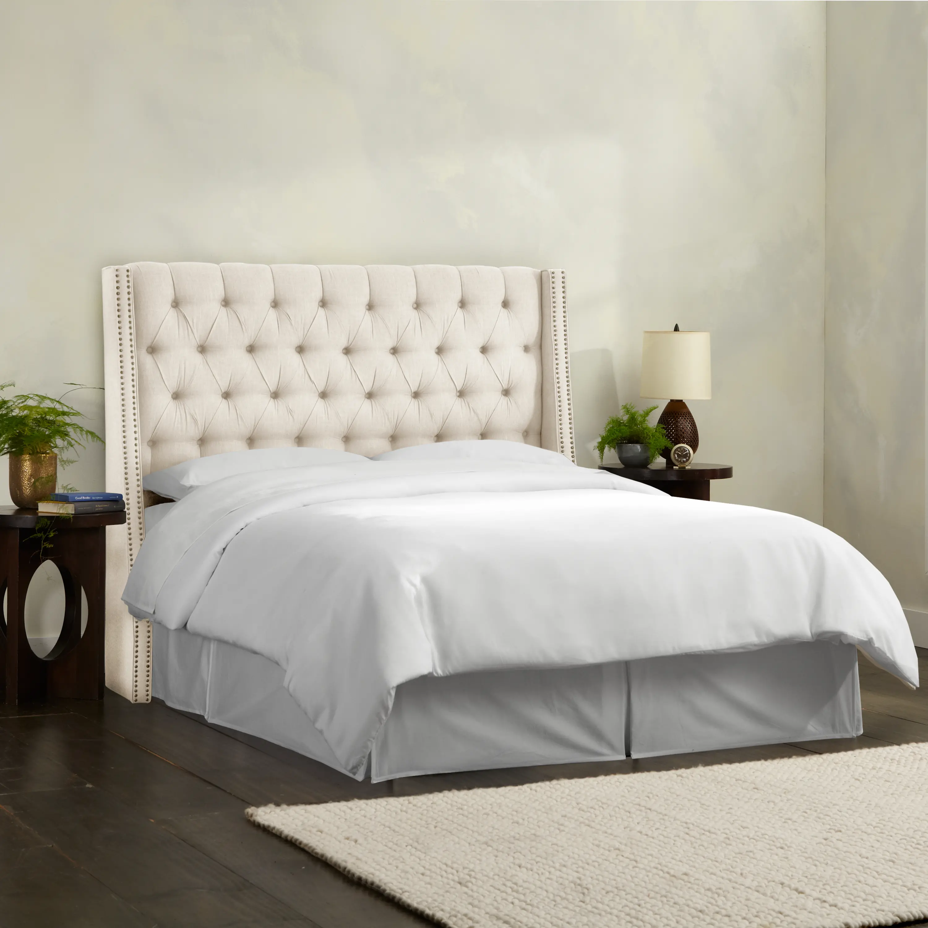 121NB-BRLNNTLC Riley Cream Tufted Wingback Full Headboard - Skyline Furniture-1