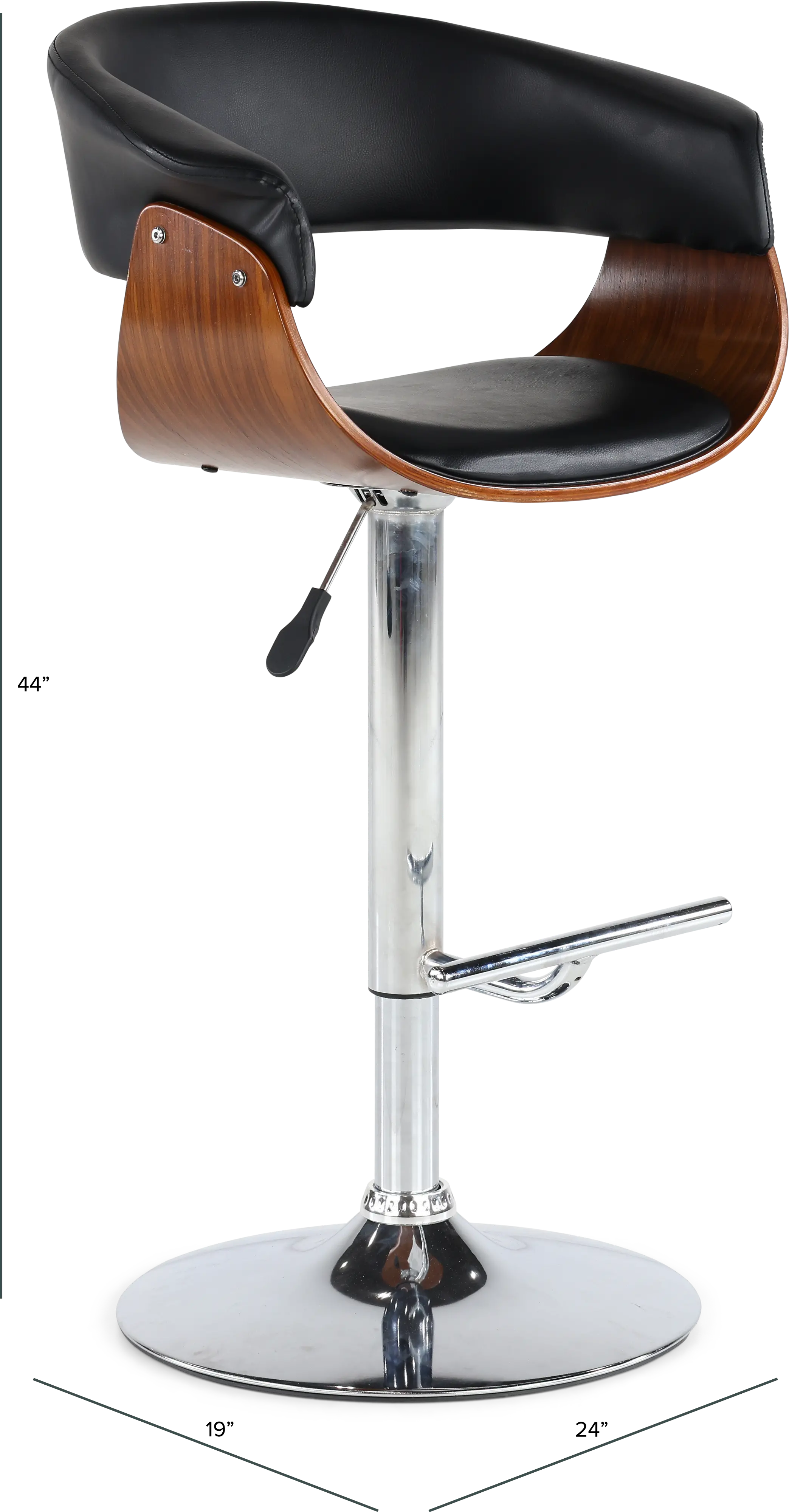 LCPASWBABL Paris Black and Walnut Adjustable Bar Stool-3
