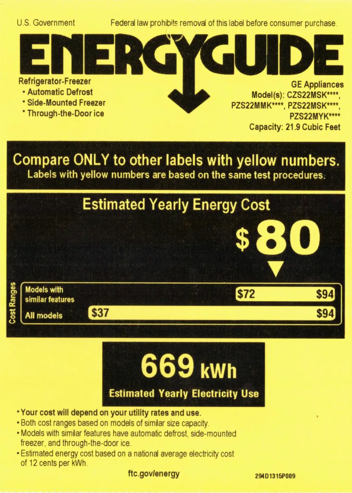 PZS22MYKFS GE Profile 21.9 cu ft Side by Side Refrigerator - Counter Depth Stainless Steel-14