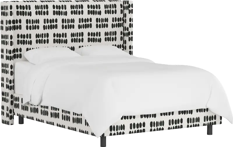Penelope Black Dot Straight Wingback Full Bed - Skyline Furniture