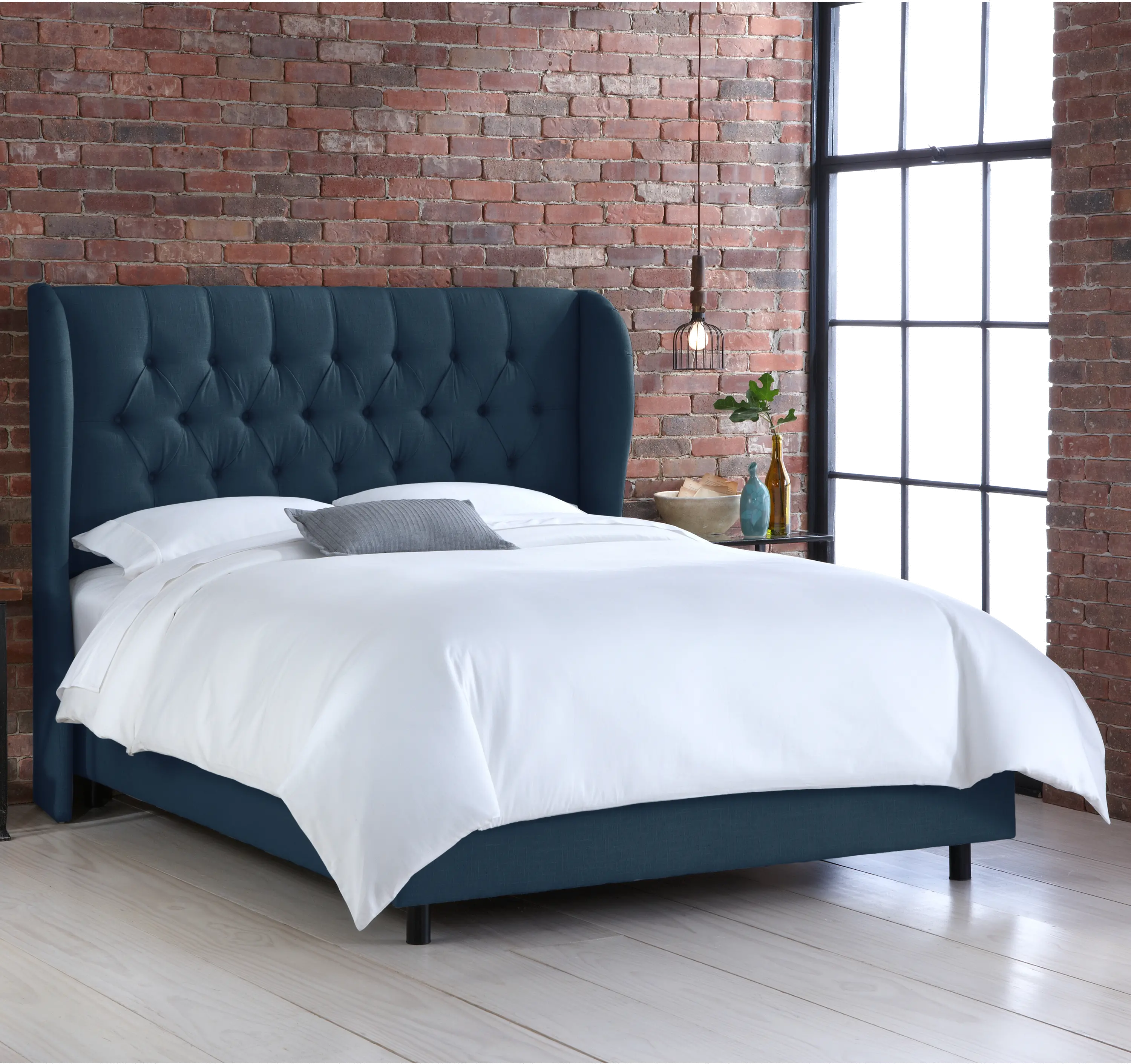 412BEDLNNNV Izzy Navy Sloped Wingback Queen Bed - Skyline Furniture-2