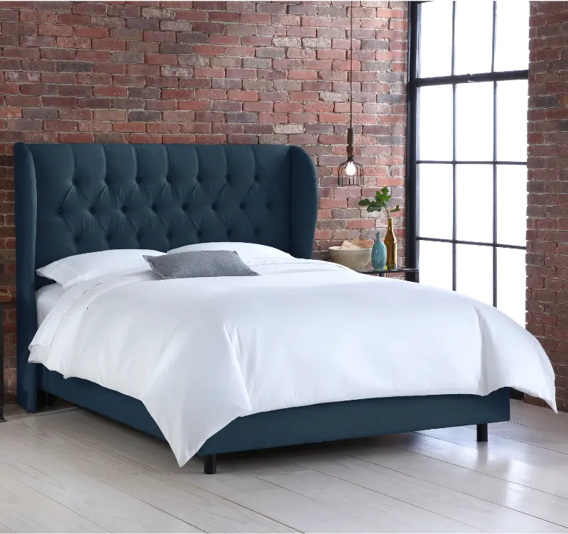 Izzy Navy Sloped Wingback Queen Bed - Skyline Furniture