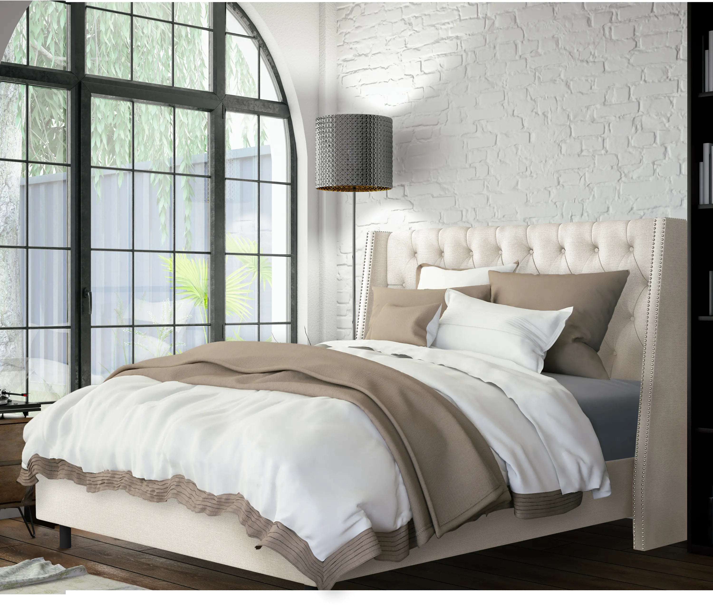 123NBBED-PWLNNTLC Riley Cream Flared Wingback King Bed - Skyline Furniture-3