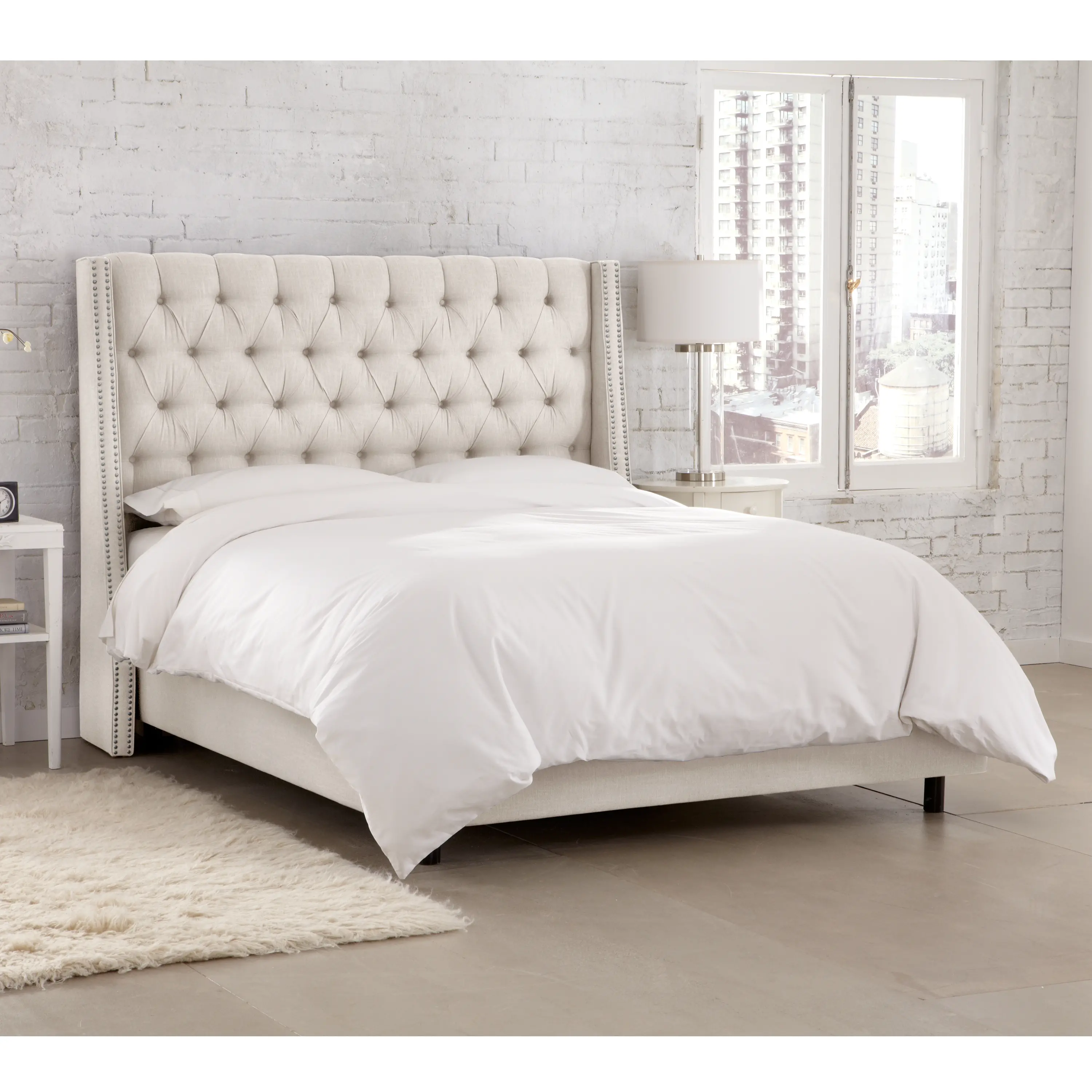 120NBBED-PWLNNTLC Riley Cream Flared Wingback Twin Bed - Skyline Furniture-1