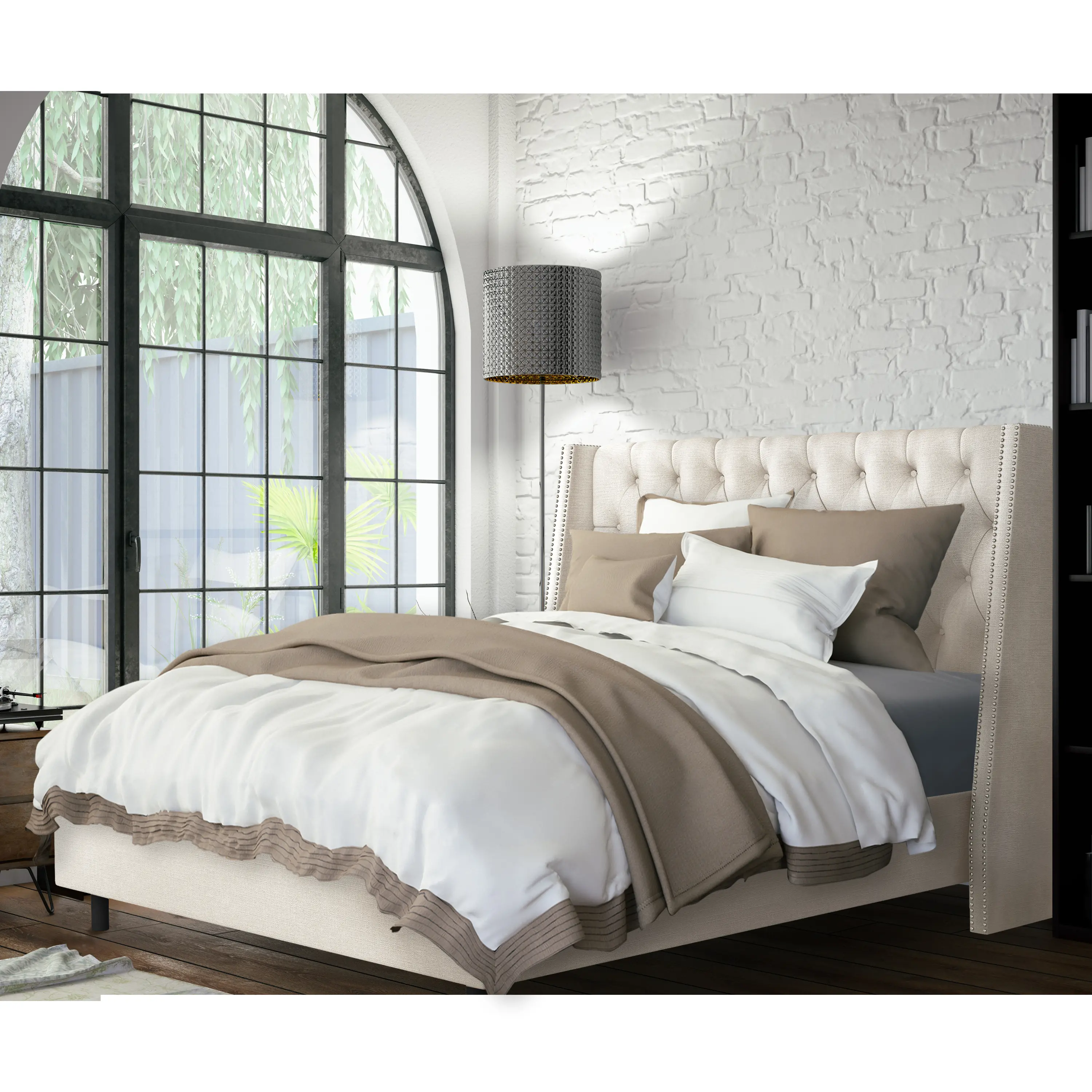120NBBED-PWLNNTLC Riley Cream Flared Wingback Twin Bed - Skyline Furniture-2