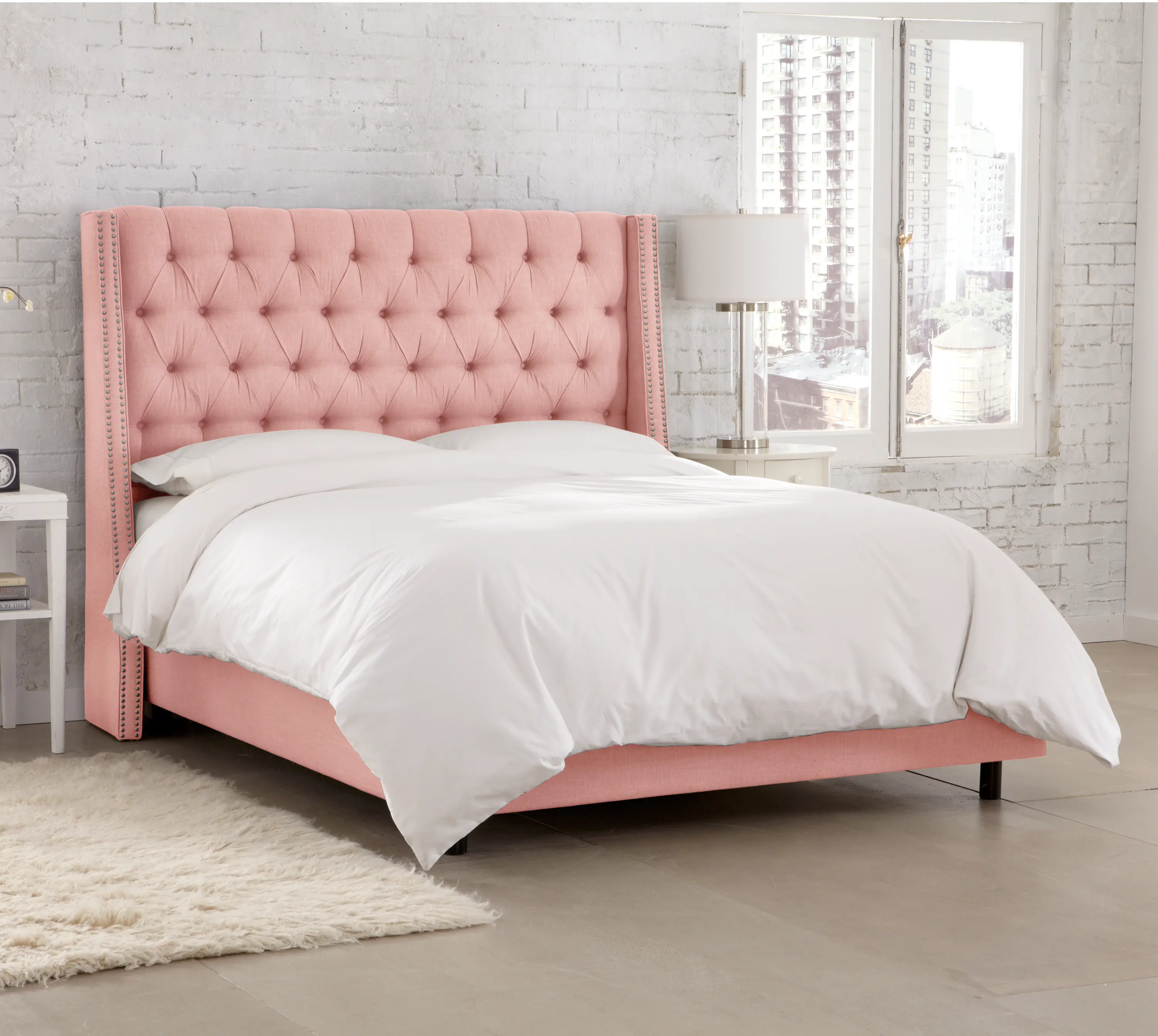 123NBBED-PWLNNPTL Riley Pink Flared Wingback King Bed - Skyline Furniture-2