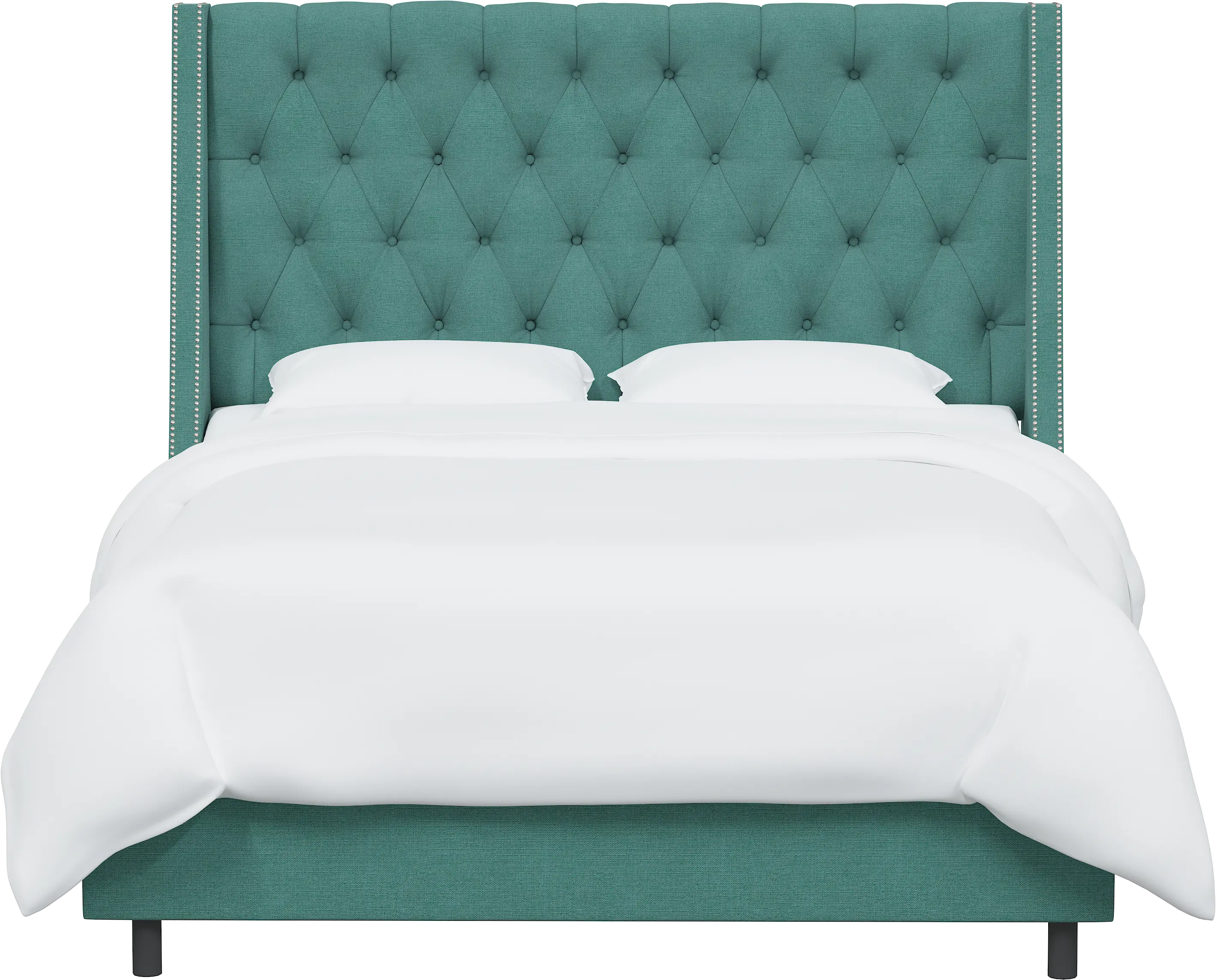 121NBBED-PWLNNLGN Riley Teal Flared  Wingback Full Bed - Skyline Furniture-1