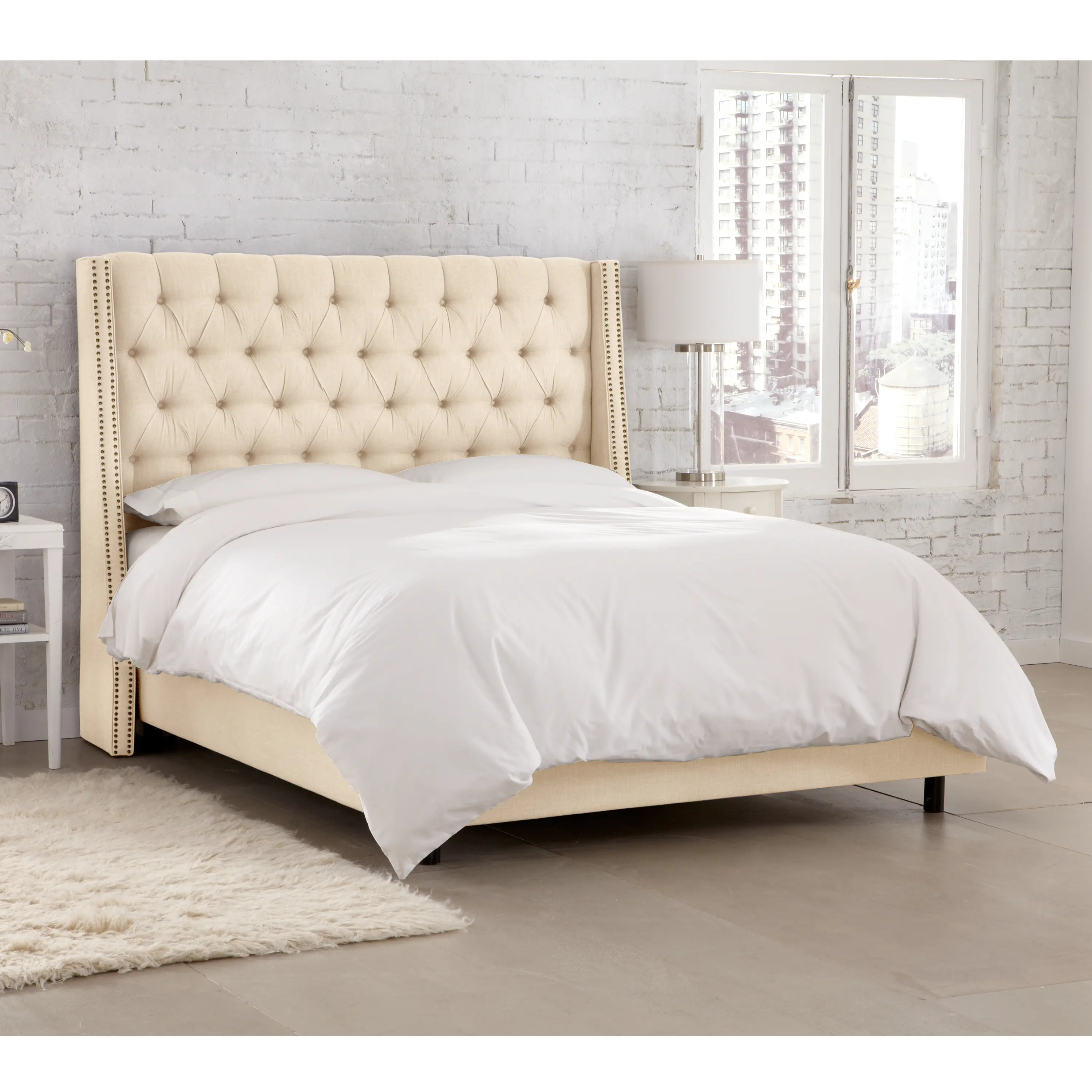 120NBBED-BRLNNLNN Riley Ivory Flared Wingback Twin Bed - Skyline Furniture-1
