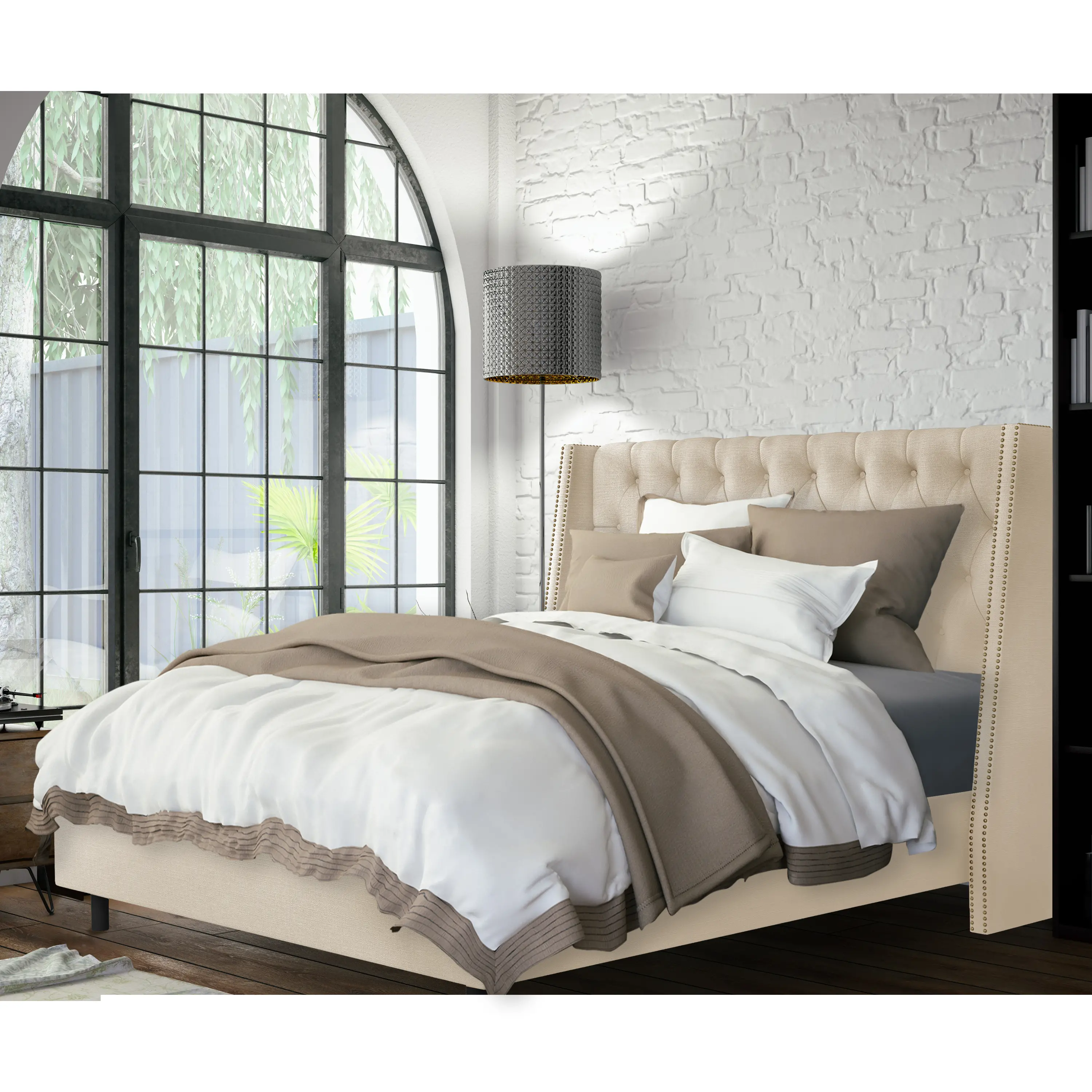 120NBBED-BRLNNLNN Riley Ivory Flared Wingback Twin Bed - Skyline Furniture-2