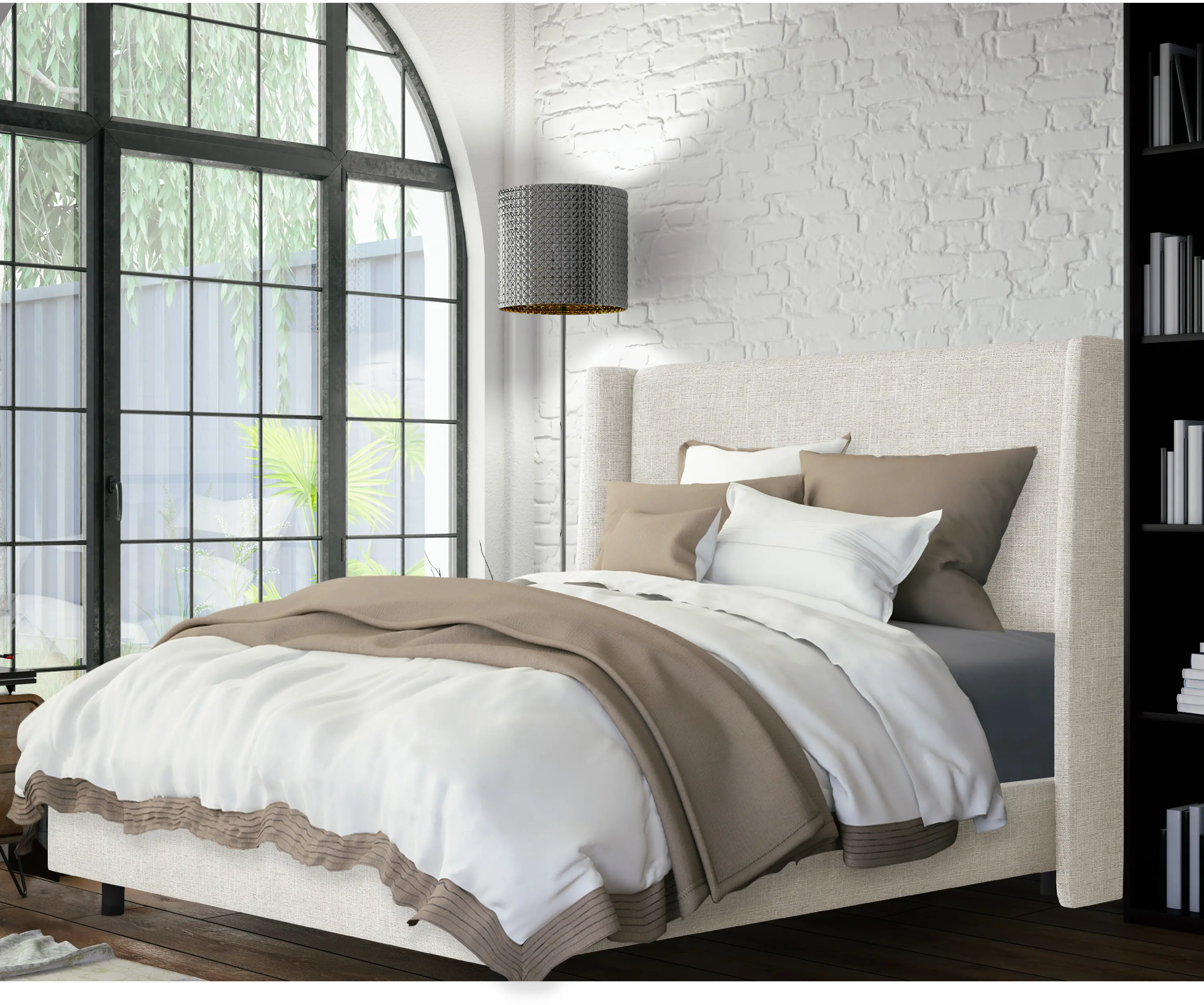 433BEDZMWHT Sasha White Curved Wingback King Bed - Skyline Furniture-2