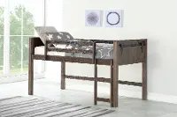 Farmhouse Brushed Brown Twin Low Loft Bed - Barn Door