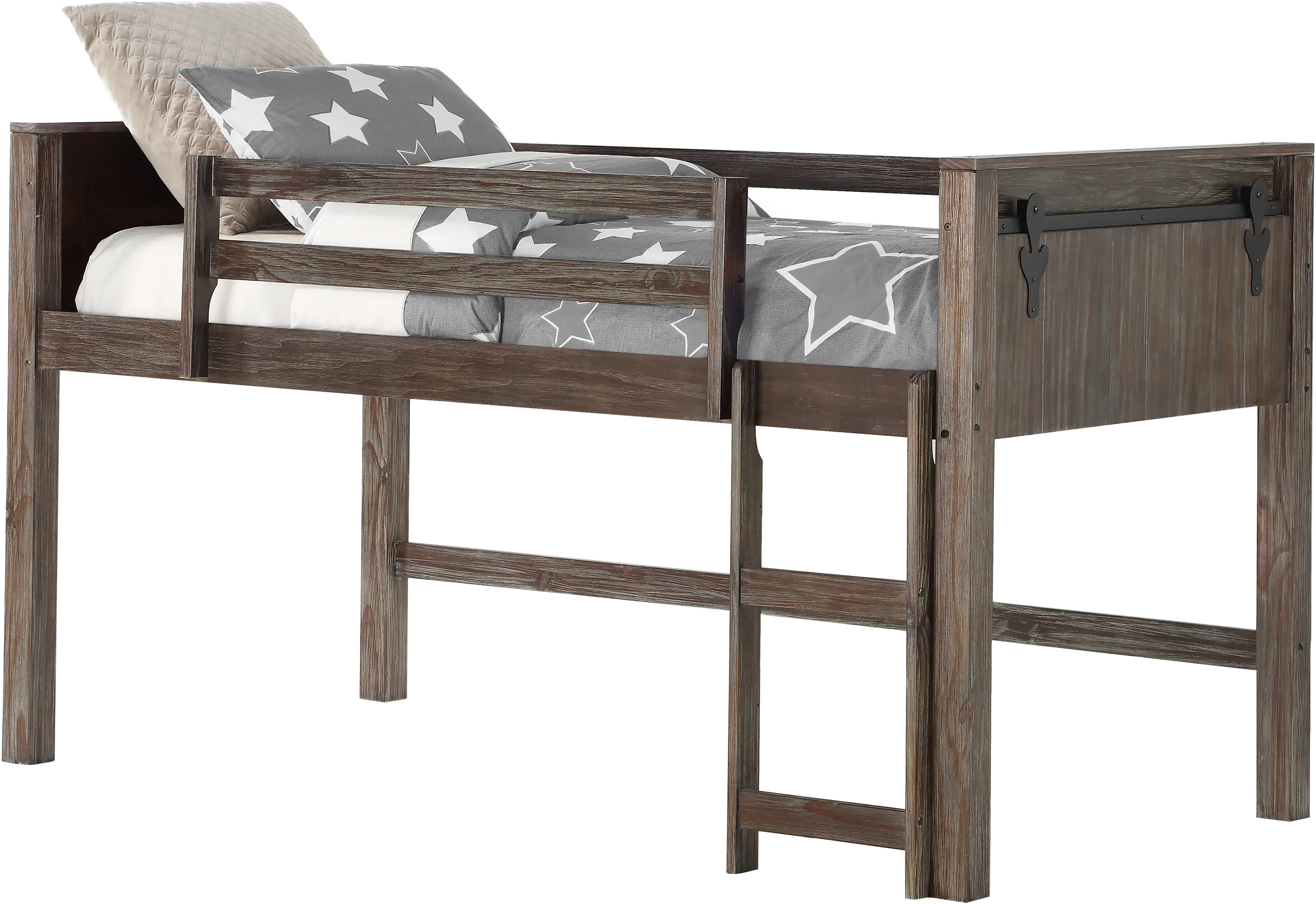 Farmhouse Brushed Brown Twin Low Loft Bed - Barn Door-1