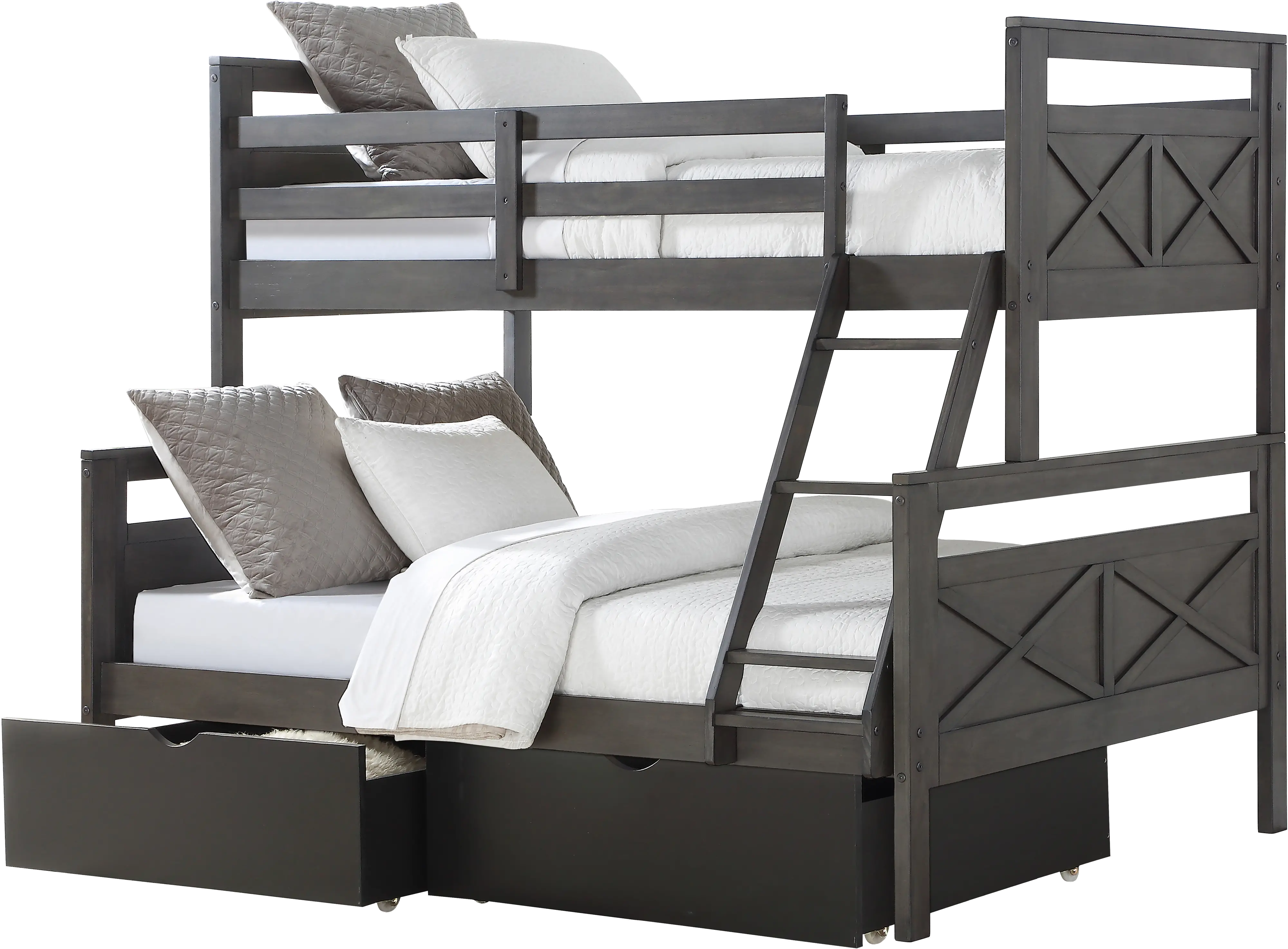Rustic Gray Twin over Full Bunk Bed with Storage Drawers-2
