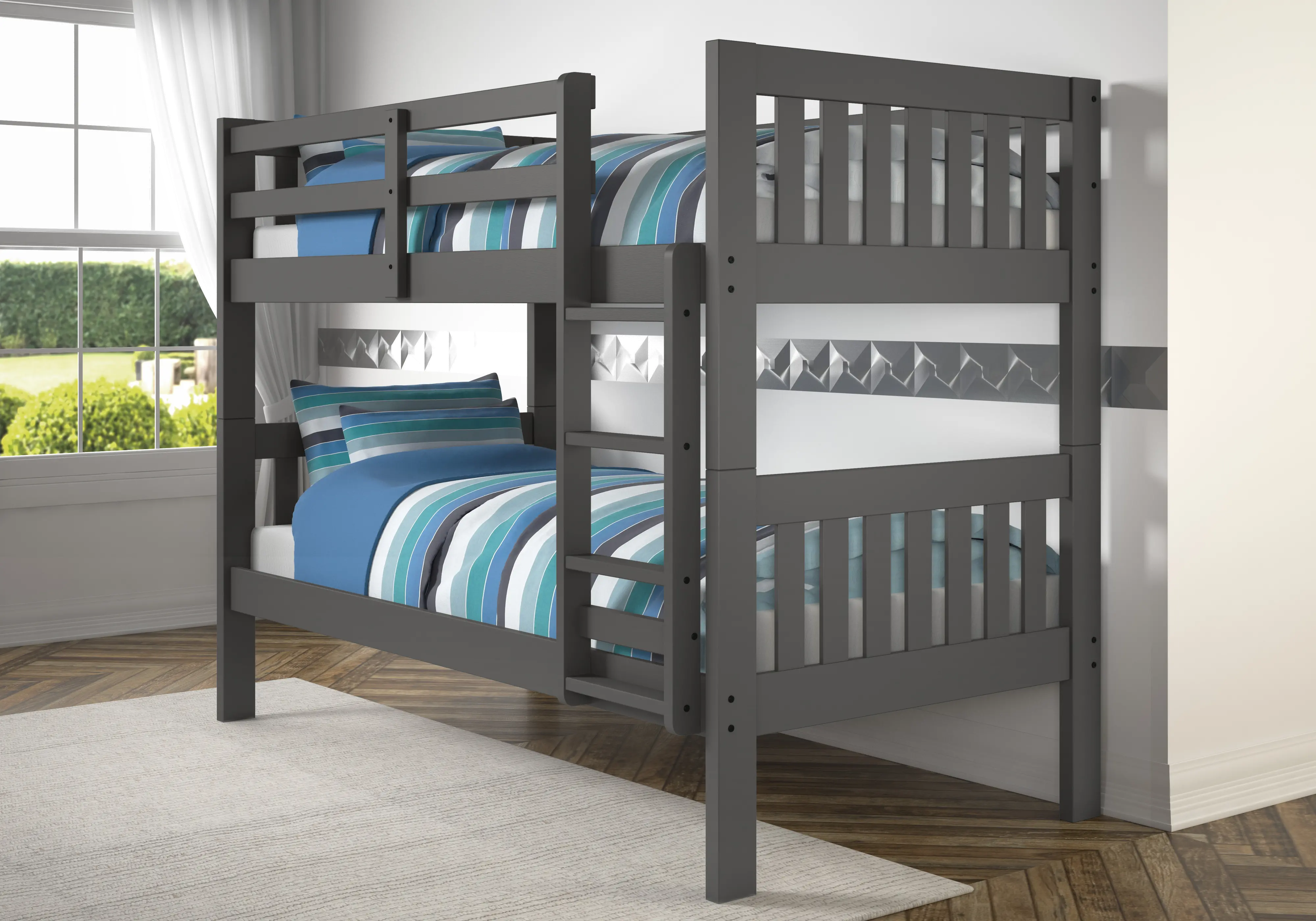 Classic Gray Twin over Twin Bunk Bed - Mission-2