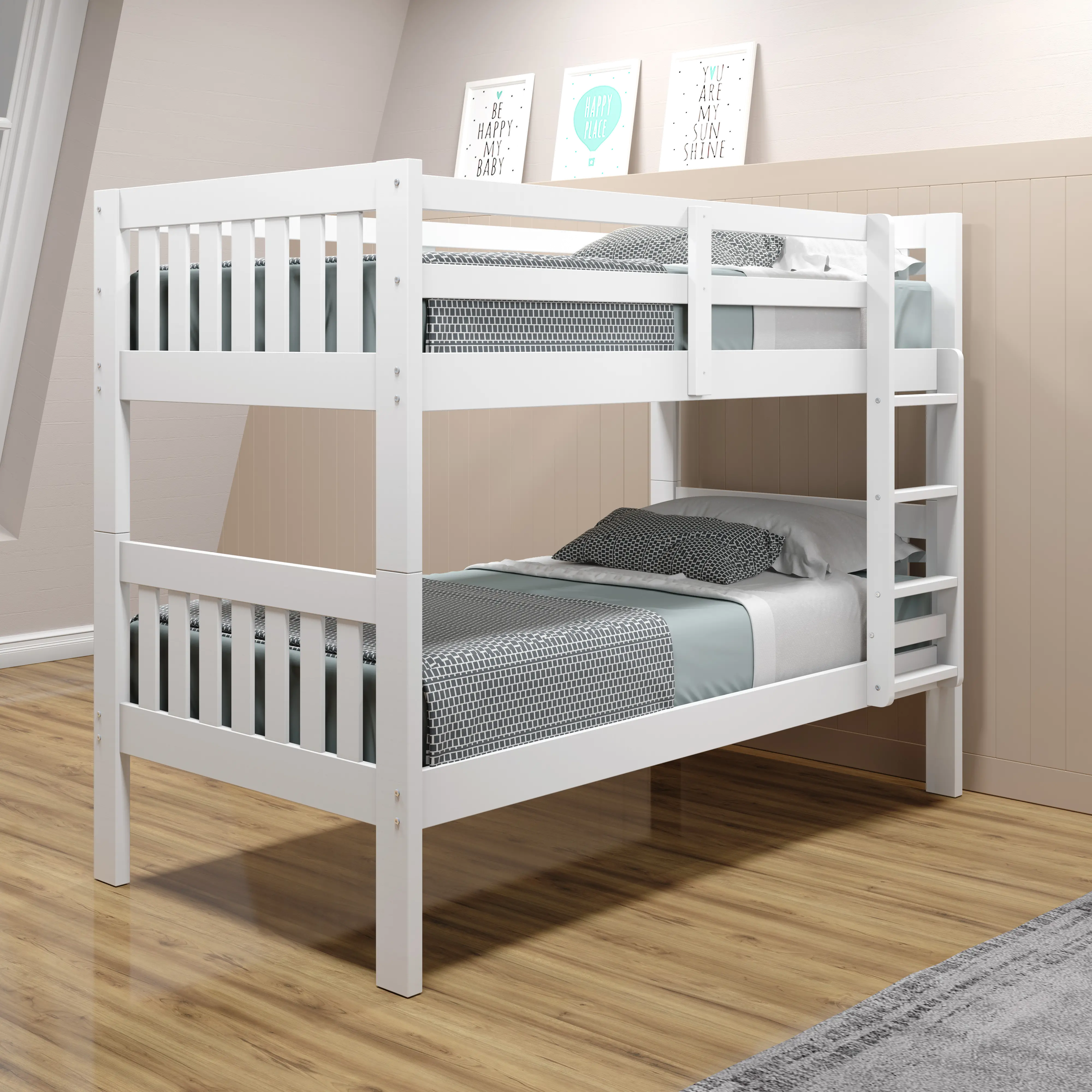 Classic White Twin over Twin Bunk Bed - Mission-2