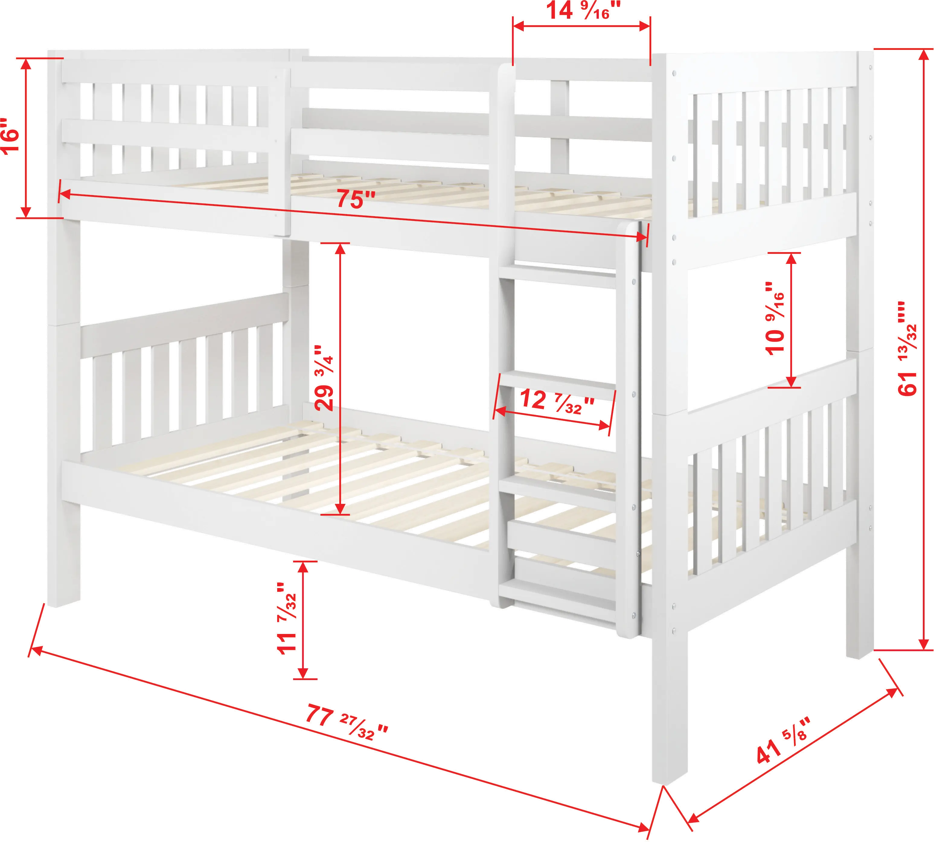 Classic White Twin over Twin Bunk Bed - Mission-1