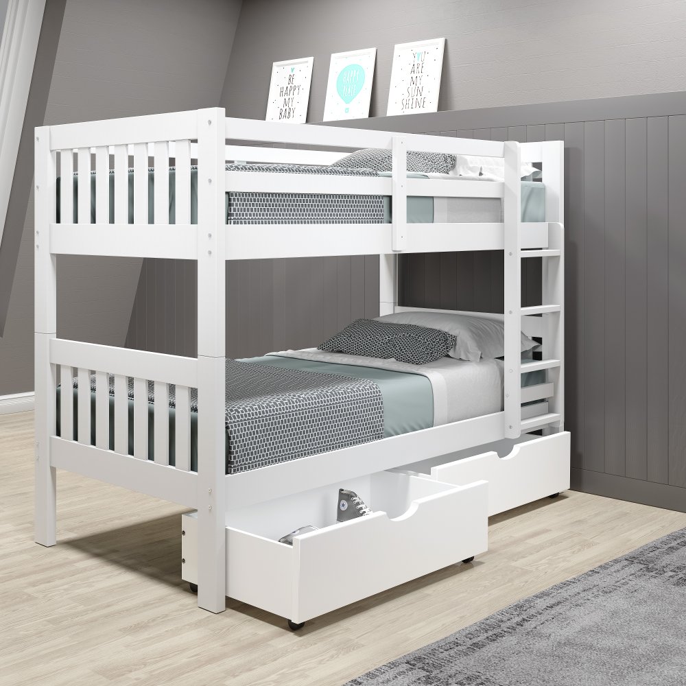 Classic White Twin Bunk Bed with Storage Drawers - Mission