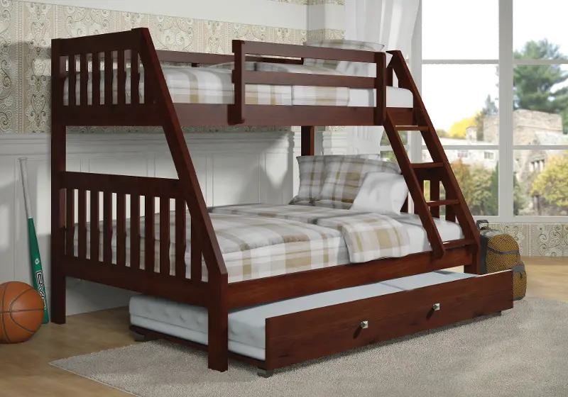 Classic Brown Twin over Full Bunk Bed with Trundle - Mission